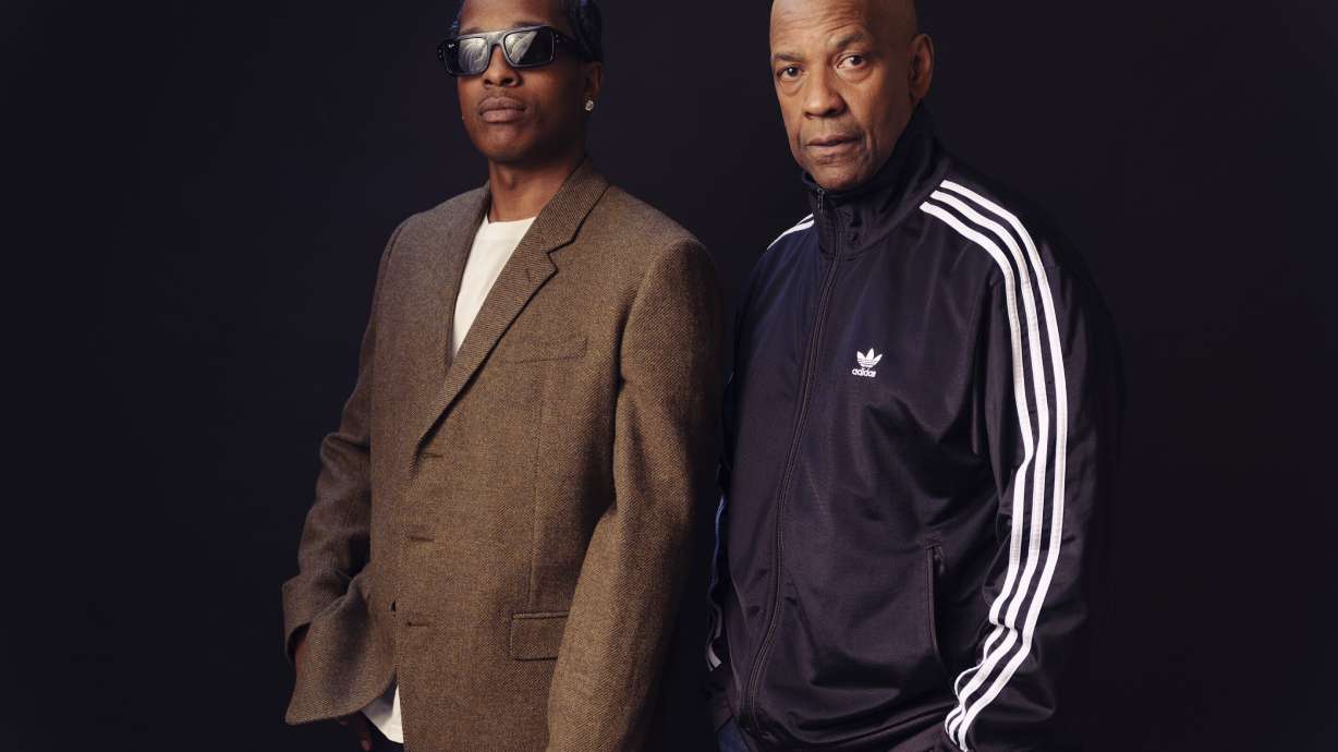 A$AP Rocky, left, and Denzel Washington pose for a portrait to promote "Highest 2 Lowest" on Sunday, Aug. 10, 2025, in New York.