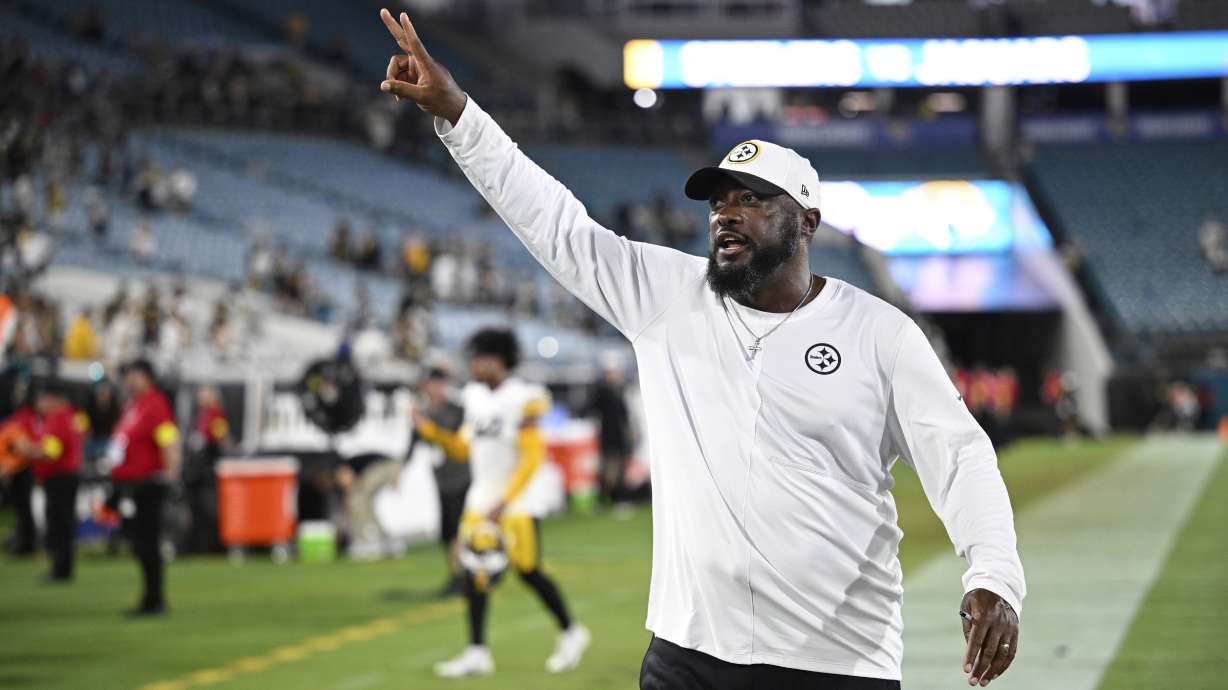 Pittsburgh Steelers' head coach Mike Tomlin reacts during the second half of an NFL preseason football game against the Jacksonville Jaguars, Saturday, Aug. 9, 2025, in Jacksonville, Fla.