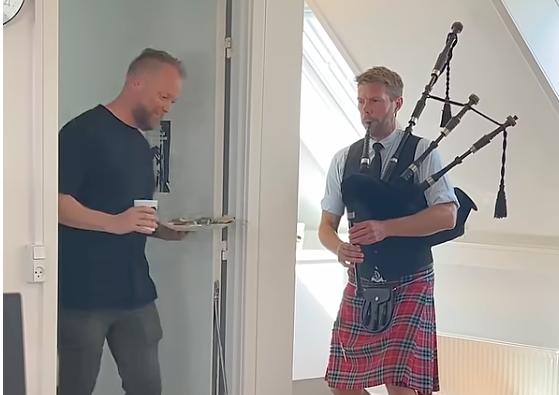 Bagpipes can be startling, especially in close proximities, as evidenced in this video.
