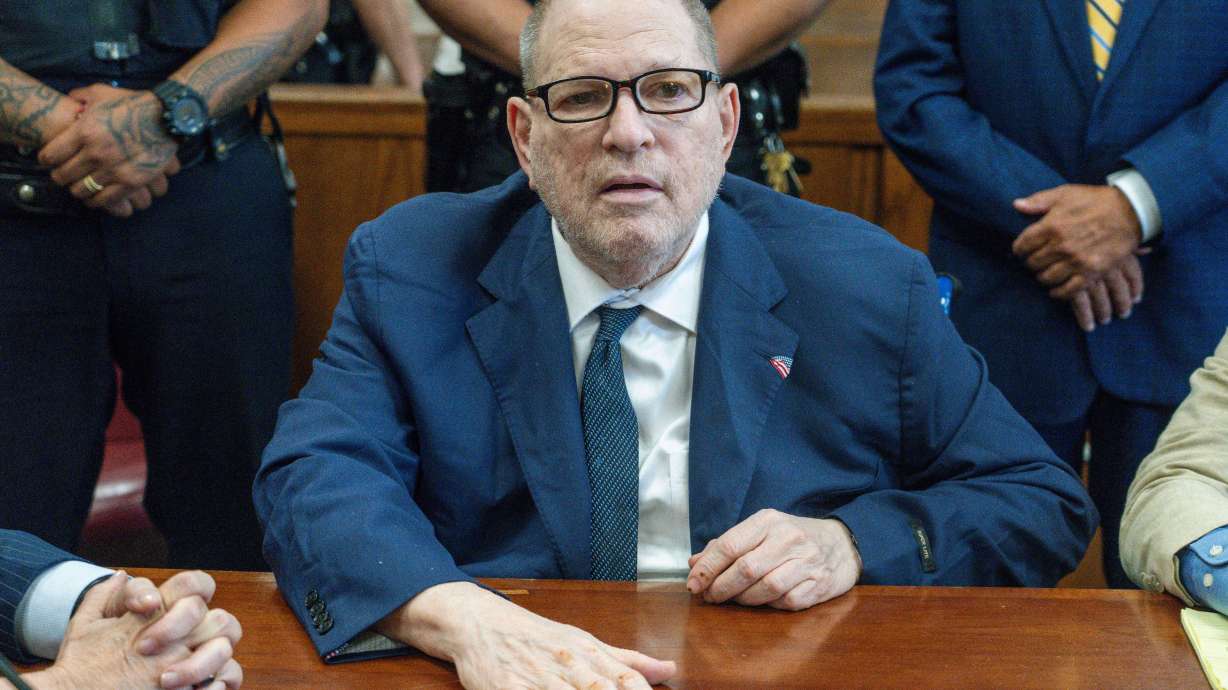 Harvey Weinstein appears in state court in Manhattan after a mistrial on a rape charge, Wednesday, in New York.