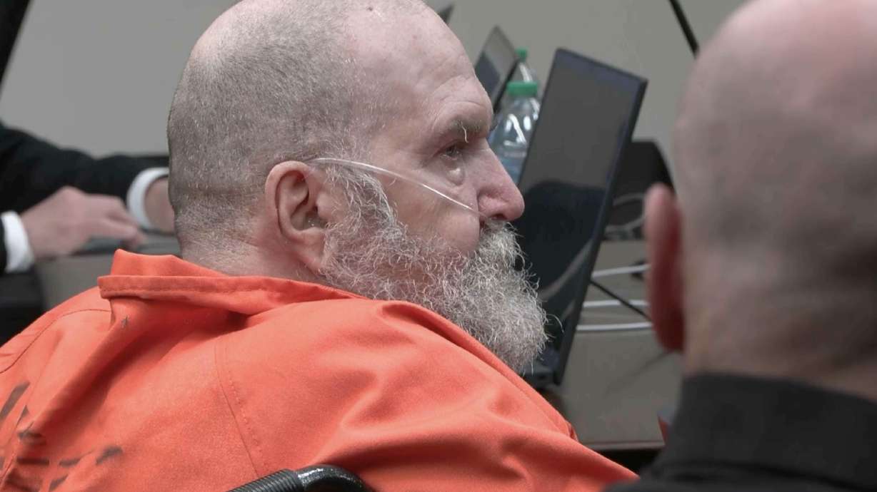 Death row inmate Ralph Menzies sits with his attorneys while listening to testimony during a commutation hearing for the convicted murderer at the Utah State Prison on Wednesday.