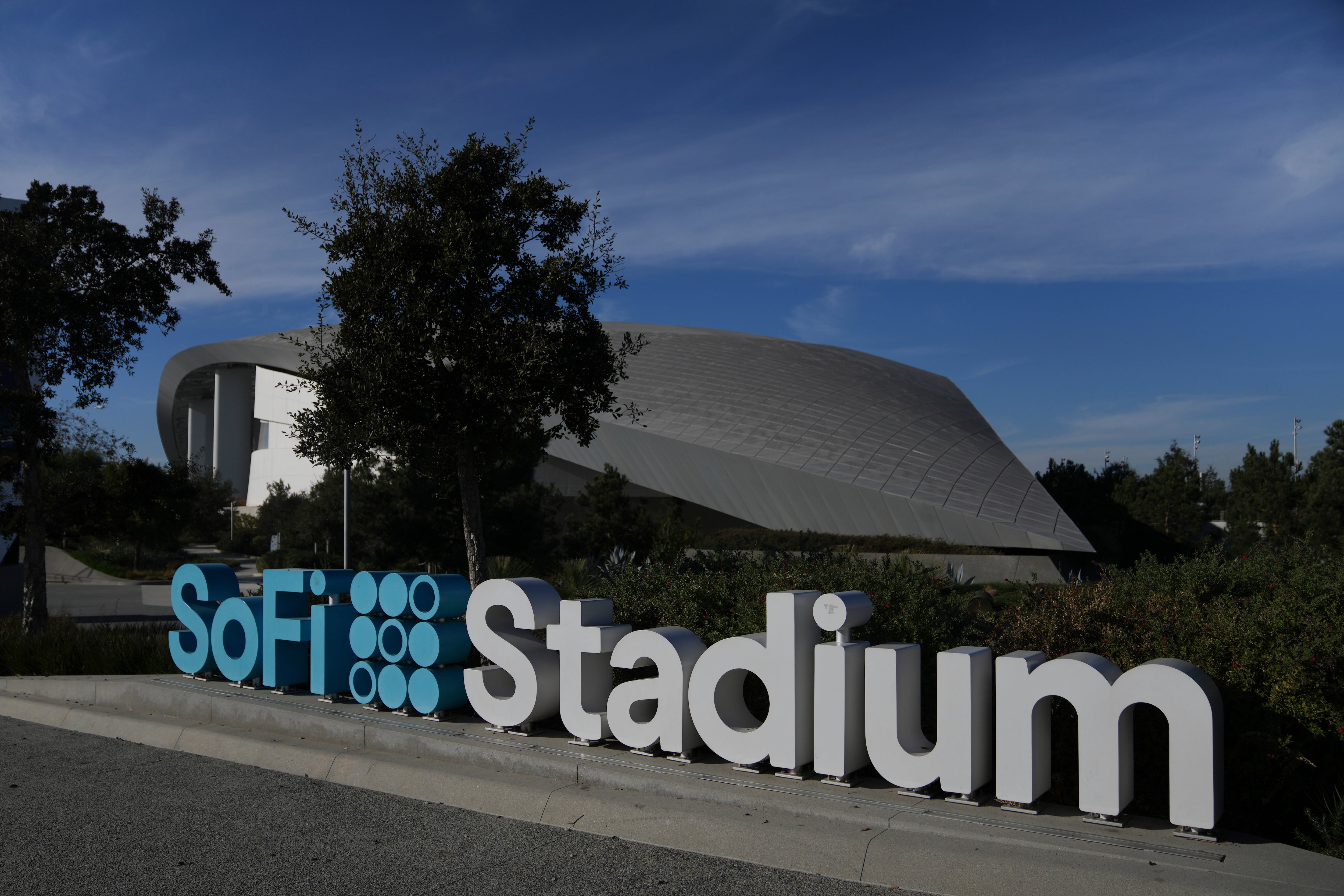 The exterior of SoFi Stadium is seen before an NFL football game on Dec. 19, 2024, in Inglewood, Calif.