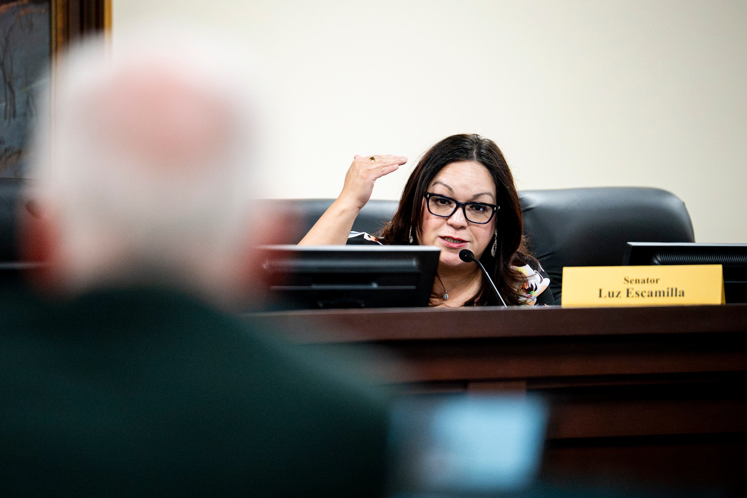Sen. Luz Escamilla during a meeting at the Capitol in Salt Lake City on Thursday. Escamilla posed a question on how the public would be informed of the funding for the 2034 Winter Olympics.