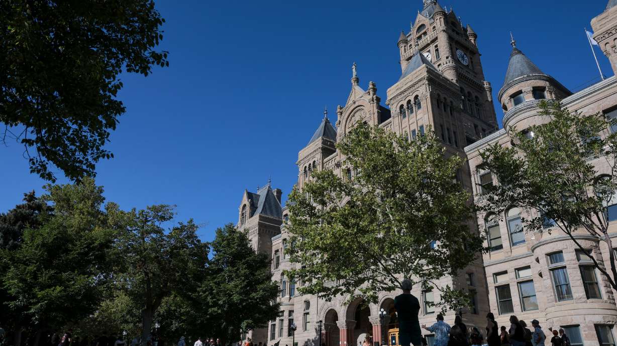 A protest at Washington Square Park outside of the Salt Lake City-County Building on Aug. 2, 2025. 2026 could be "consequential" Utah's capital city, Salt Lake City Mayor Erin Mendenhall said in her State of the City address on Tuesday.