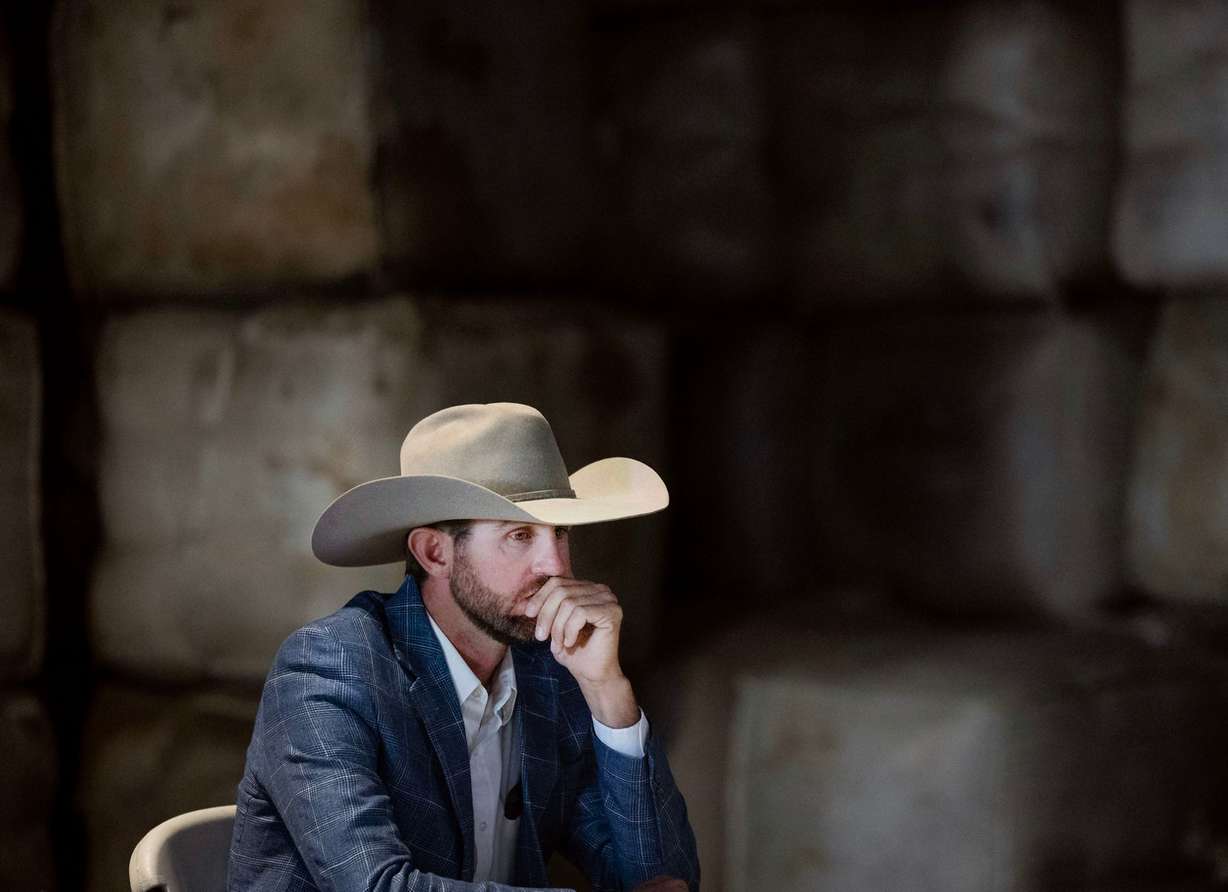 Carson Jorgensen at the Utah Wool Marketing Association’s office in Tooele on Thursday. Jorgensen said farmers are looking down the barrel of bankruptcy.