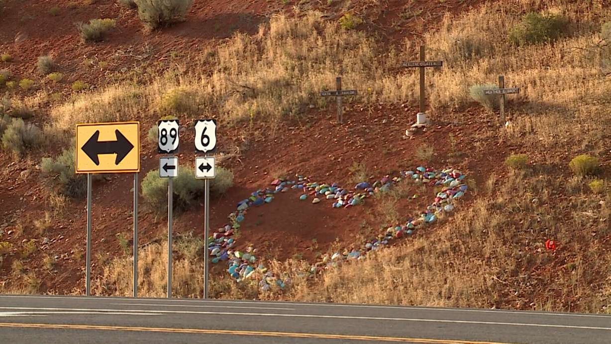 Crosses alongside U.S. Highway 6 in Spanish Fork Canyon are pictured on Thursday. A new road project getting underway aims to reduce the number of crossover crashes on the road.