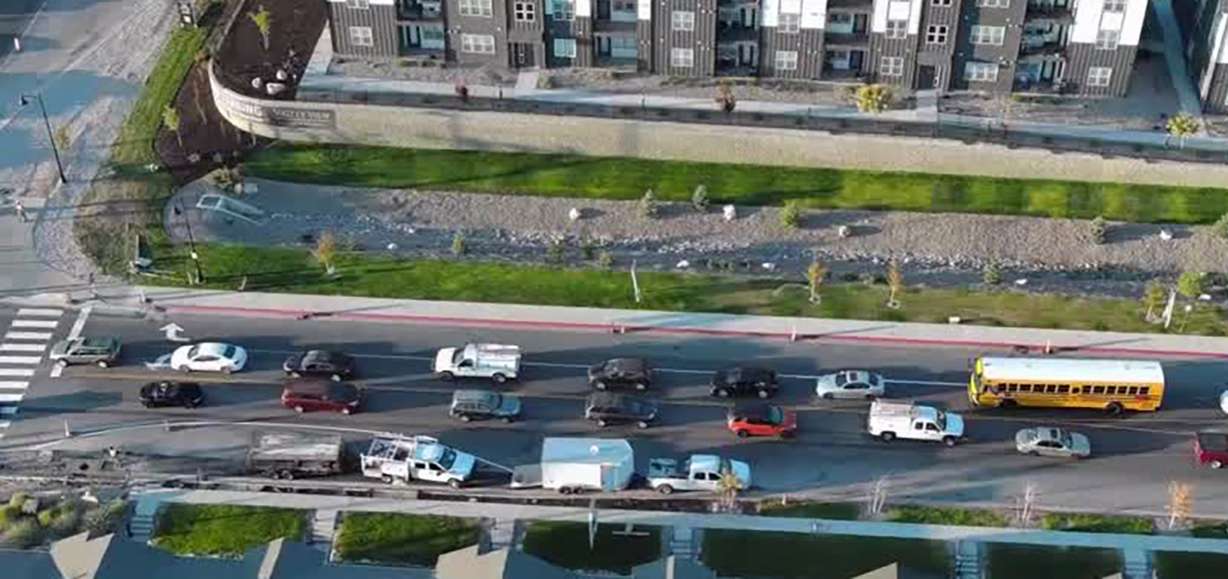 Gridlock is seen on Thursday leading to the new Cyprus High School in Magna.