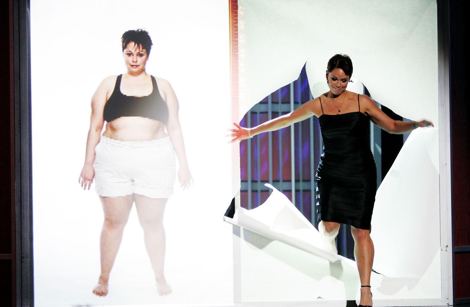 A contestant reveals herself during a season finale of "The Biggest Loser." The dramatic weight loss reveals did not always lead to maintaining the weight loss.