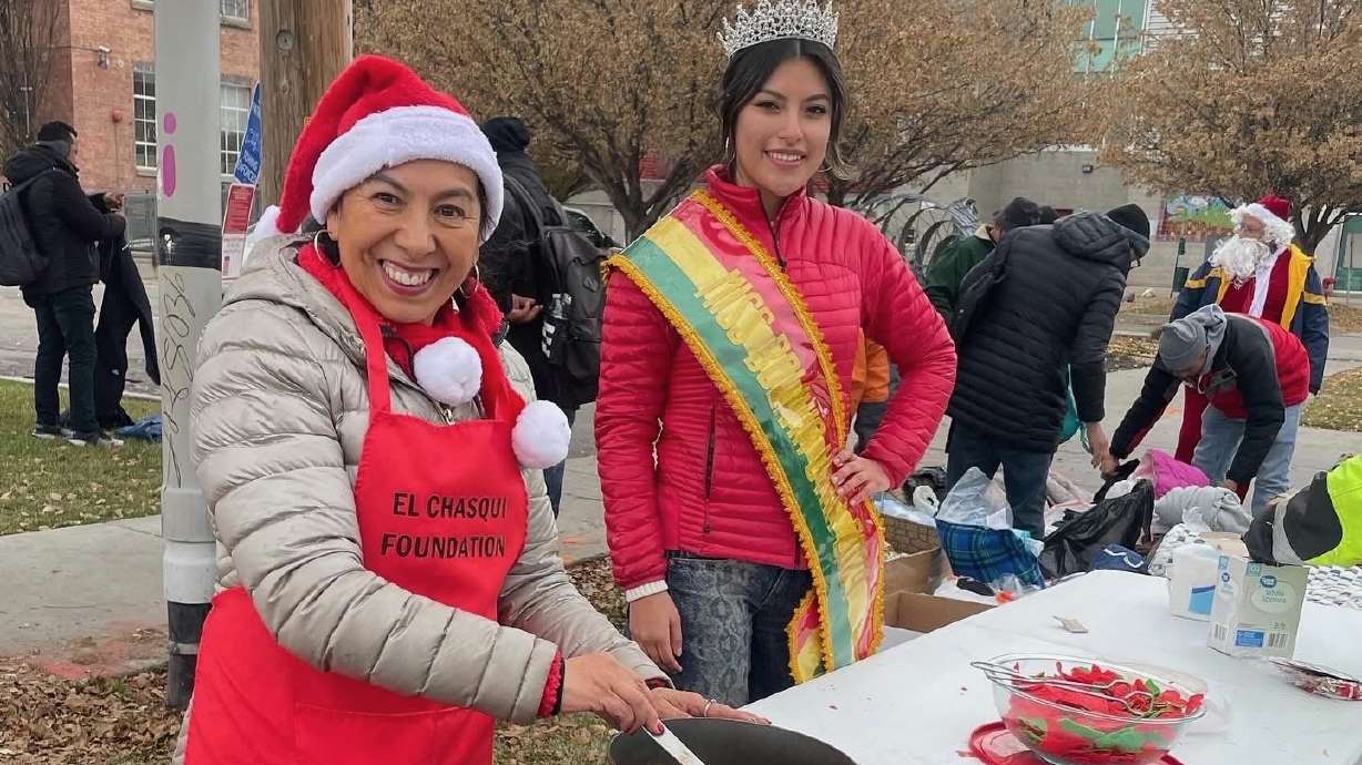 Susy Lisi, left, a Bolivian American living in Provo, is watching the Bolivian presidential campaign unfold from afar. She's shown in a December 2024 photo at a charity event in Salt Lake City hosted by El Chasqui Foundation, a group she leads.