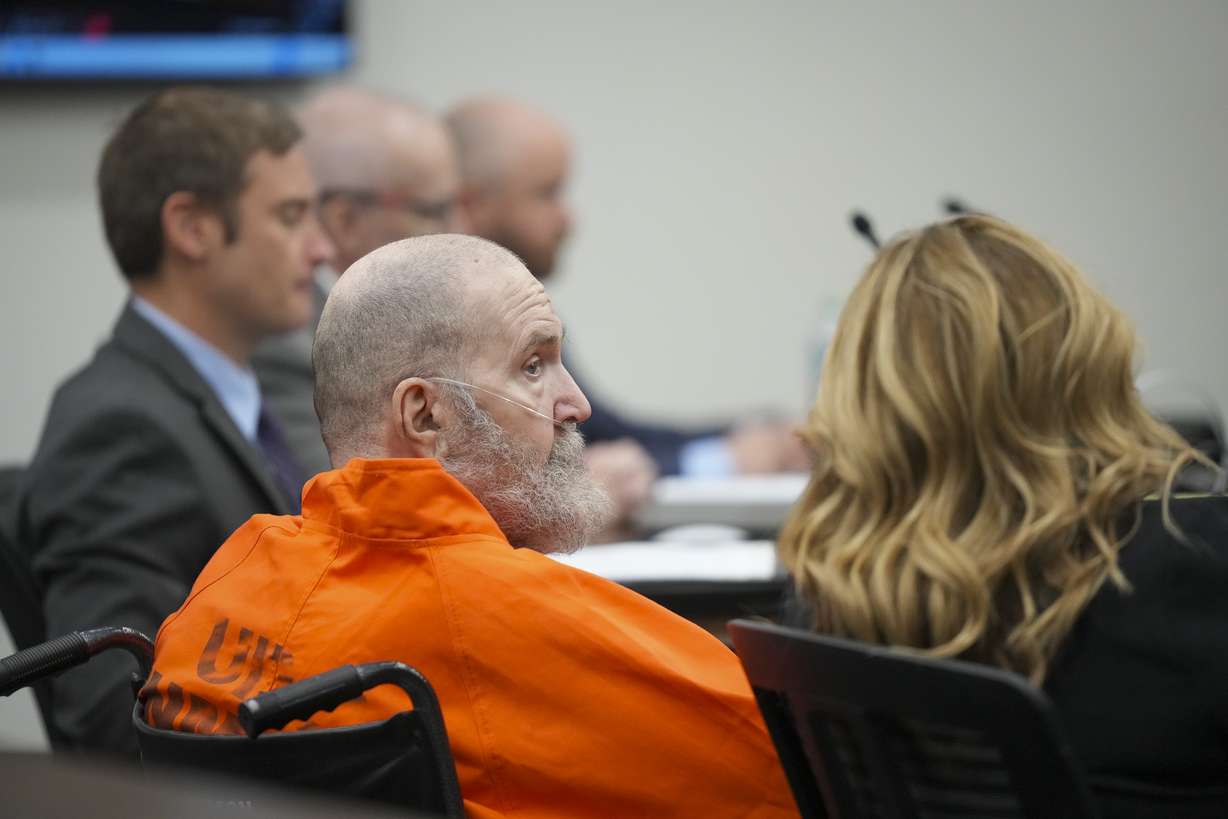 Ralph Menzies appears during his commutation hearing before the parole board as he petitions to stop his execution by firing squad, seen here at the Utah State Correctional Facility in Salt Lake City on Friday.