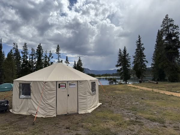 A spike camp for fire crews near the area of the Beulah Fire, Saturday. The camp reduces travel for firefighters to the fire area.