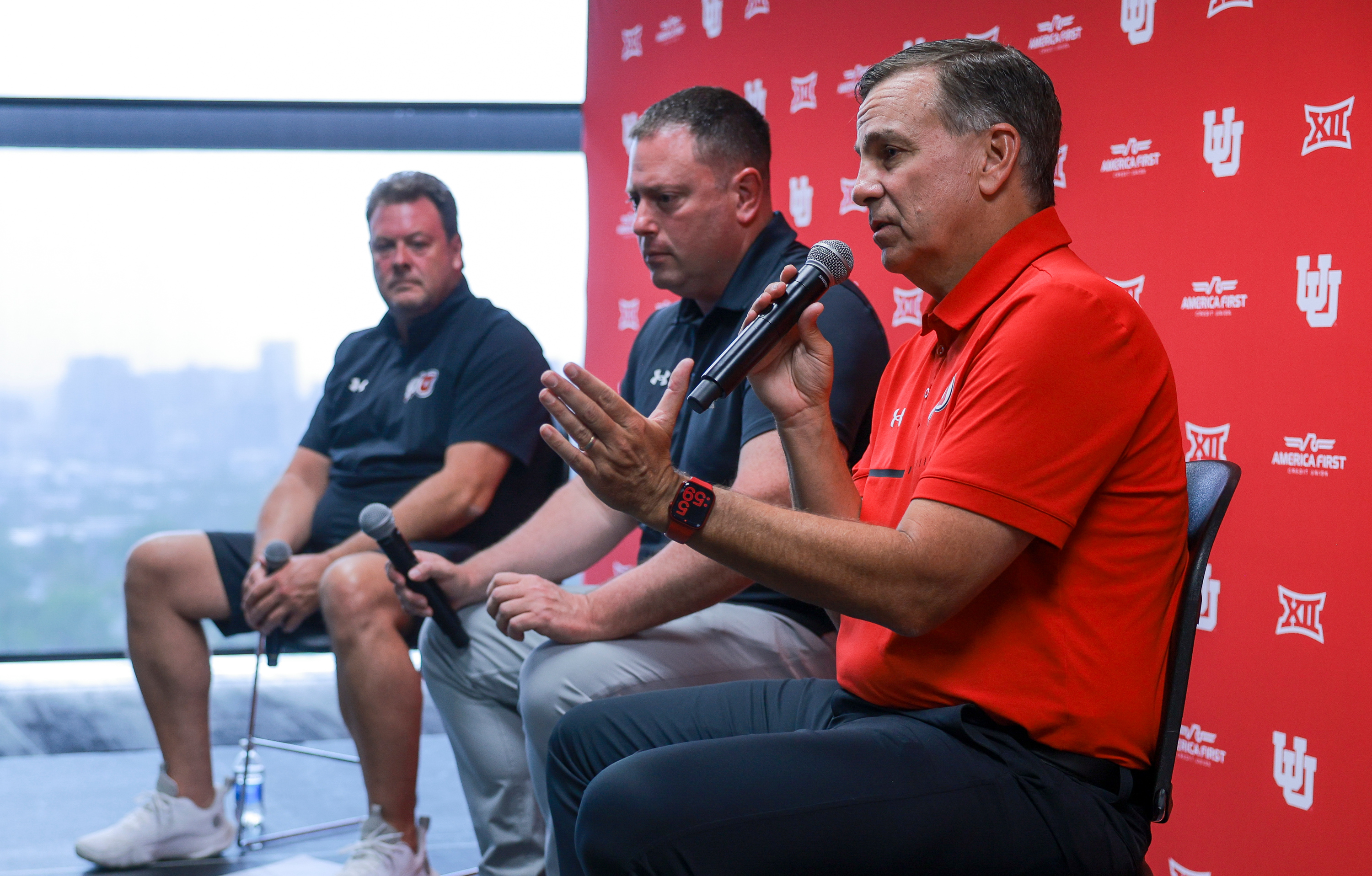 University of Utah Athletics Director Mark Harlan speaks during a town hall at Rice-Eccles Stadium's in Salt Lake City on Saturday, Aug. 16, 2025.