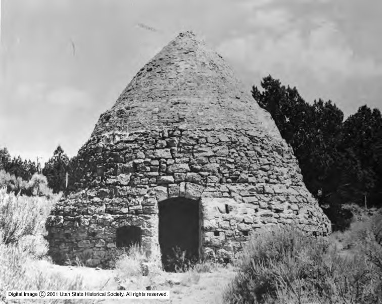 Remains of a coke oven in Iron Town. Old Iron Town was settled in the 1850s for the purpose of mining iron ore, however, the venture quickly proved unsuccessful and Old Iron Town became Utah's first ghost town.