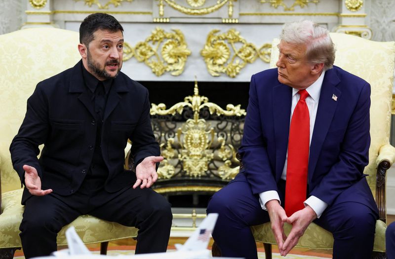 Ukrainian President Volodymyr Zelenskyy gestures during a meeting with President Donald Trump at the Oval Office of the White House, amid negotiations to end the Russian war in Ukraine, in Washington, D.C., Monday.