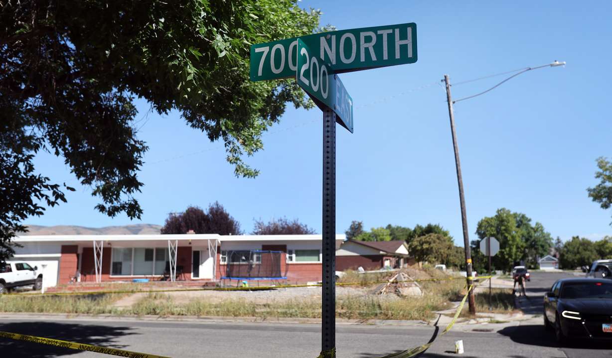 A home where three police officers and a K-9 were shot waits for investigators to begin processing the evidence in Tremonton, Aug. 18, 2025.