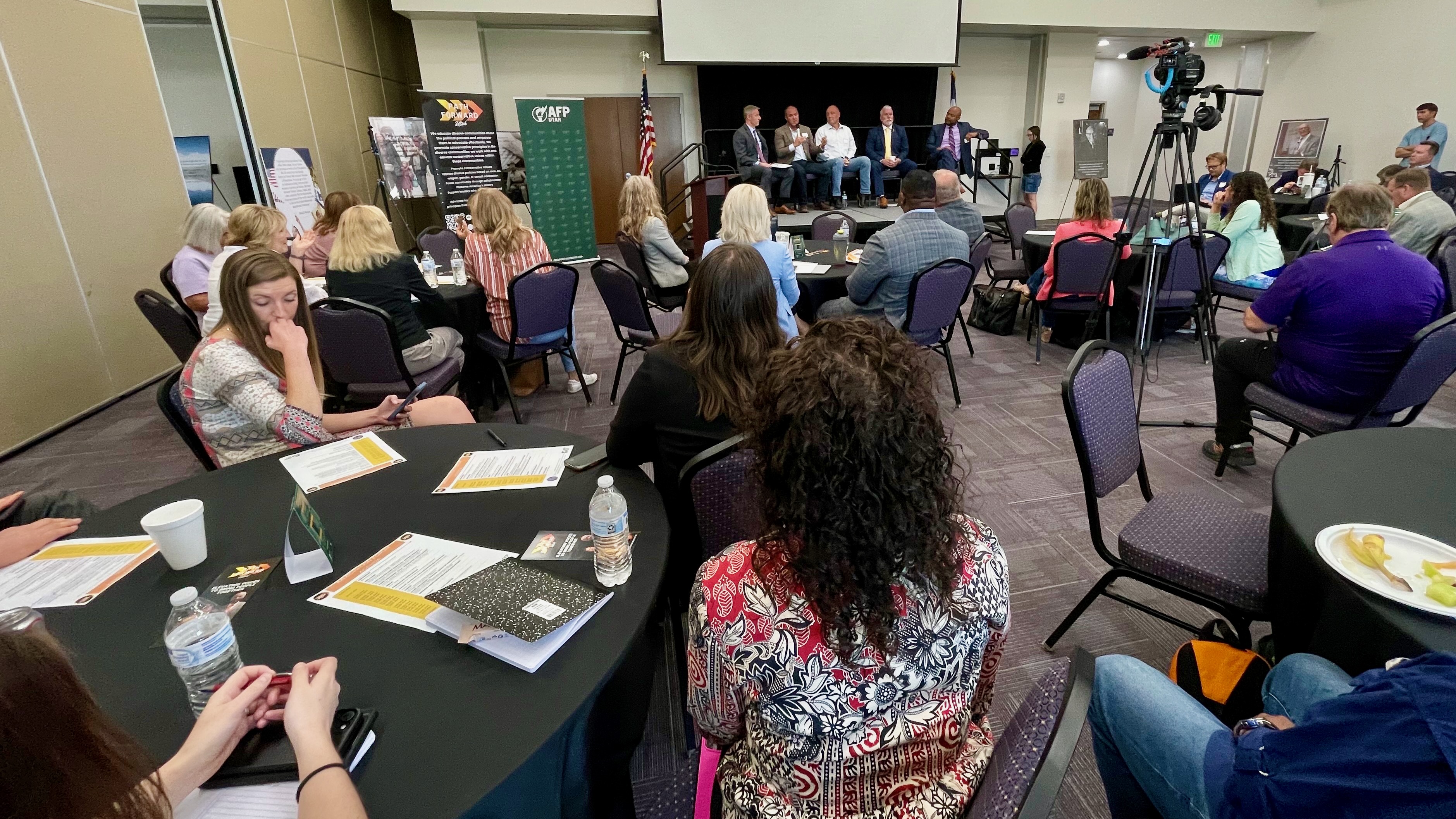 A contingent of conservative and Republican leaders gathered for an immigration forum, Aug. 18, 2024, at Weber State University's Davis Campus in Layton.