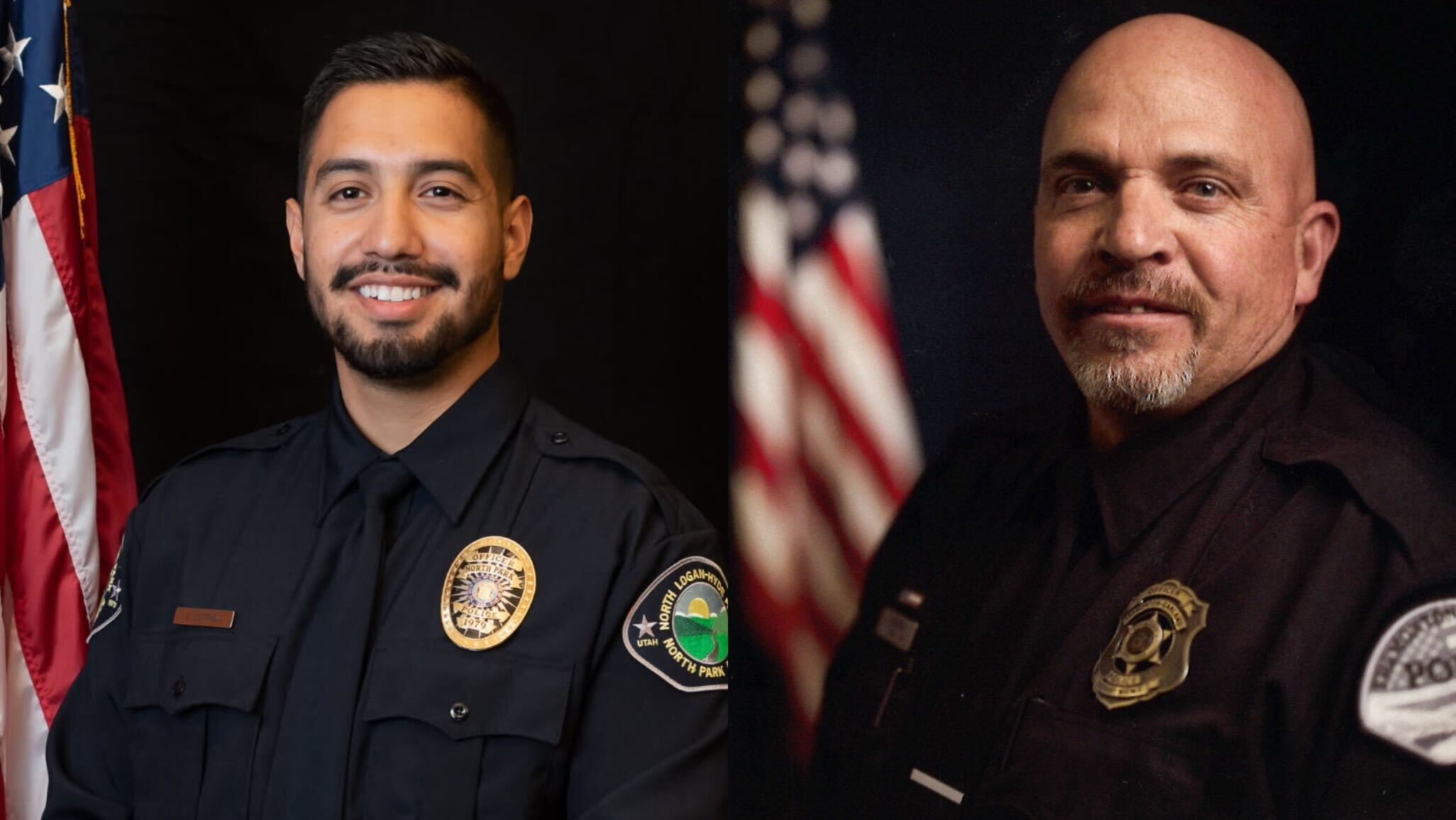 Officer Eric Estrada, left, and Sgt. Lee Sorensen, right, were killed and a deputy was injured when a man opened fire at a residence in Tremonton Sunday night.