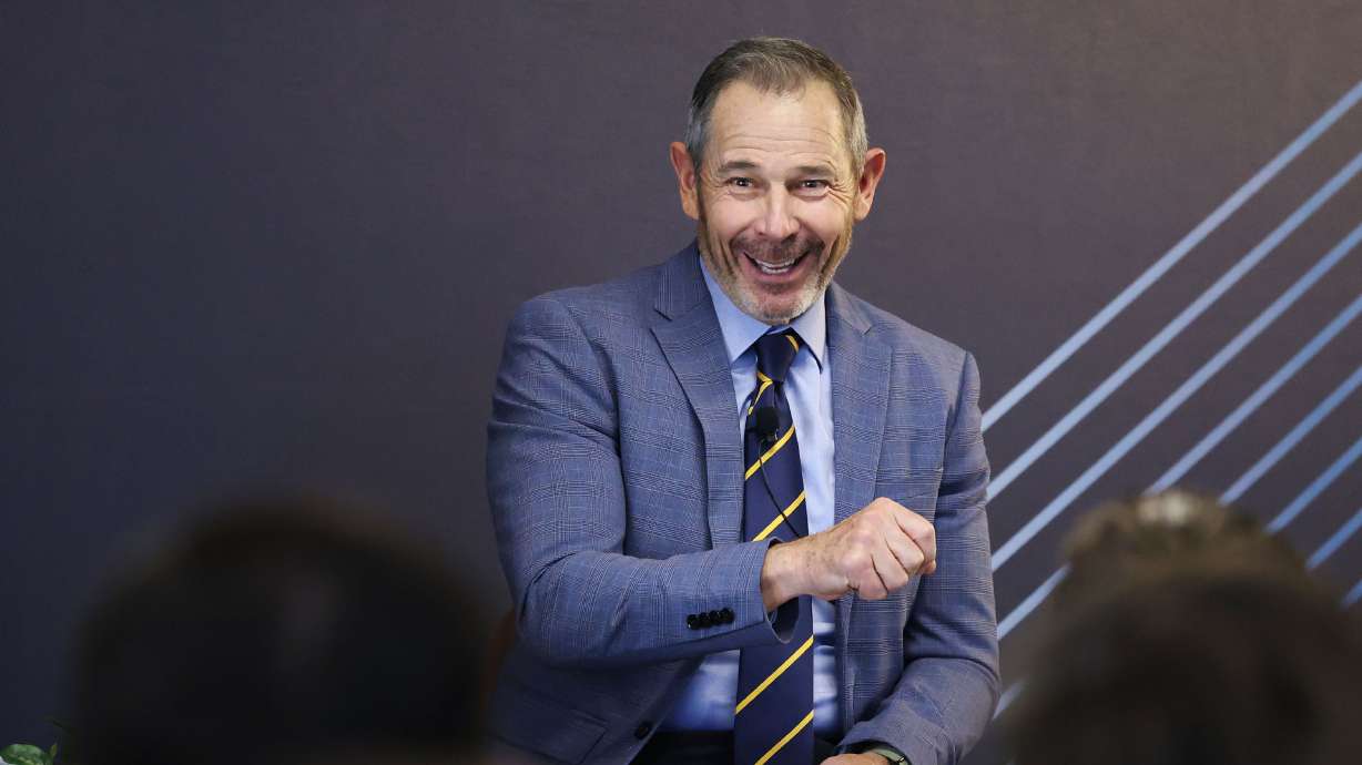 Sen. John Curtis speaks during a town hall at Strider Technologies in South Jordan on Monday. When he was in Zambia last week, he saw firsthand the difficulty of competing with China.