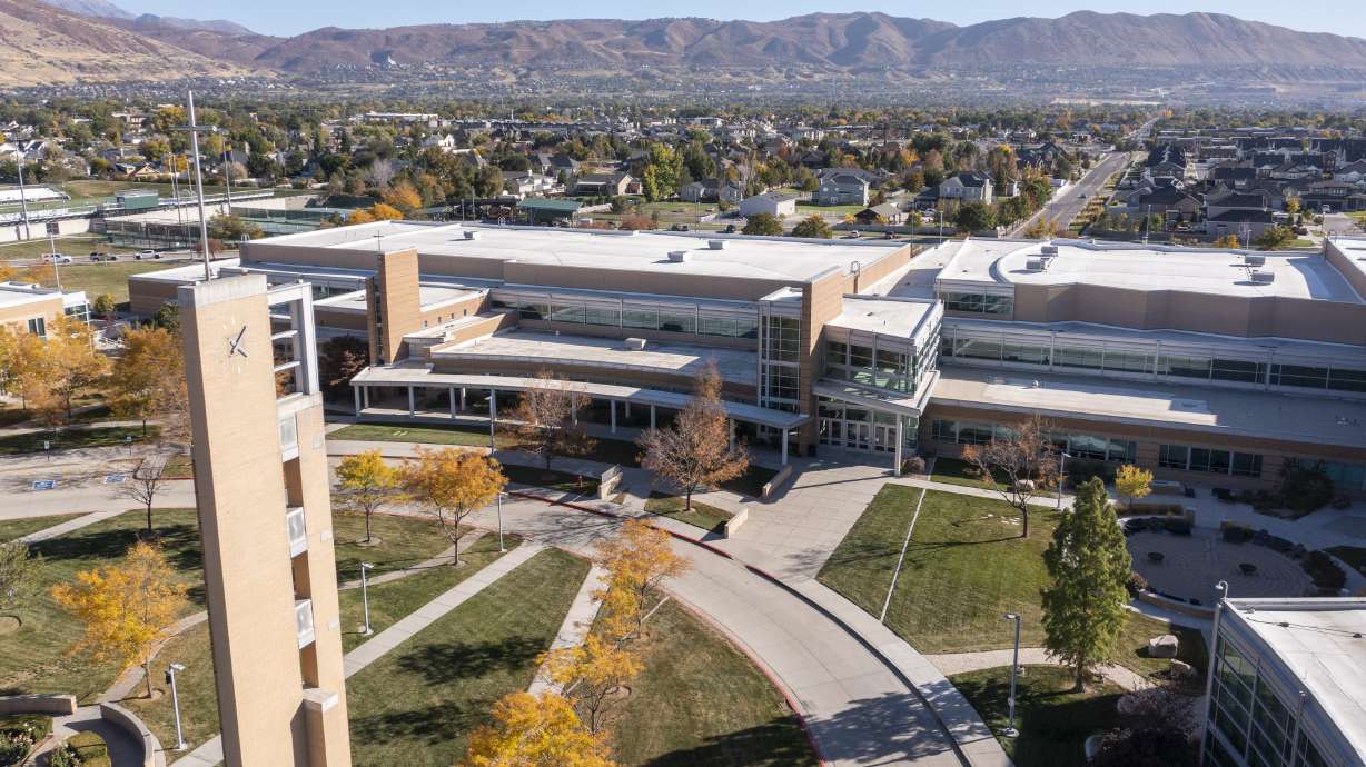The front of Juan Diego Catholic High School in Draper on Oct. 17, 2022. A lawsuit filed Tuesday asks a federal judge to intervene in a state investigation into recruiting international student athletes by a Juan Diego coach.