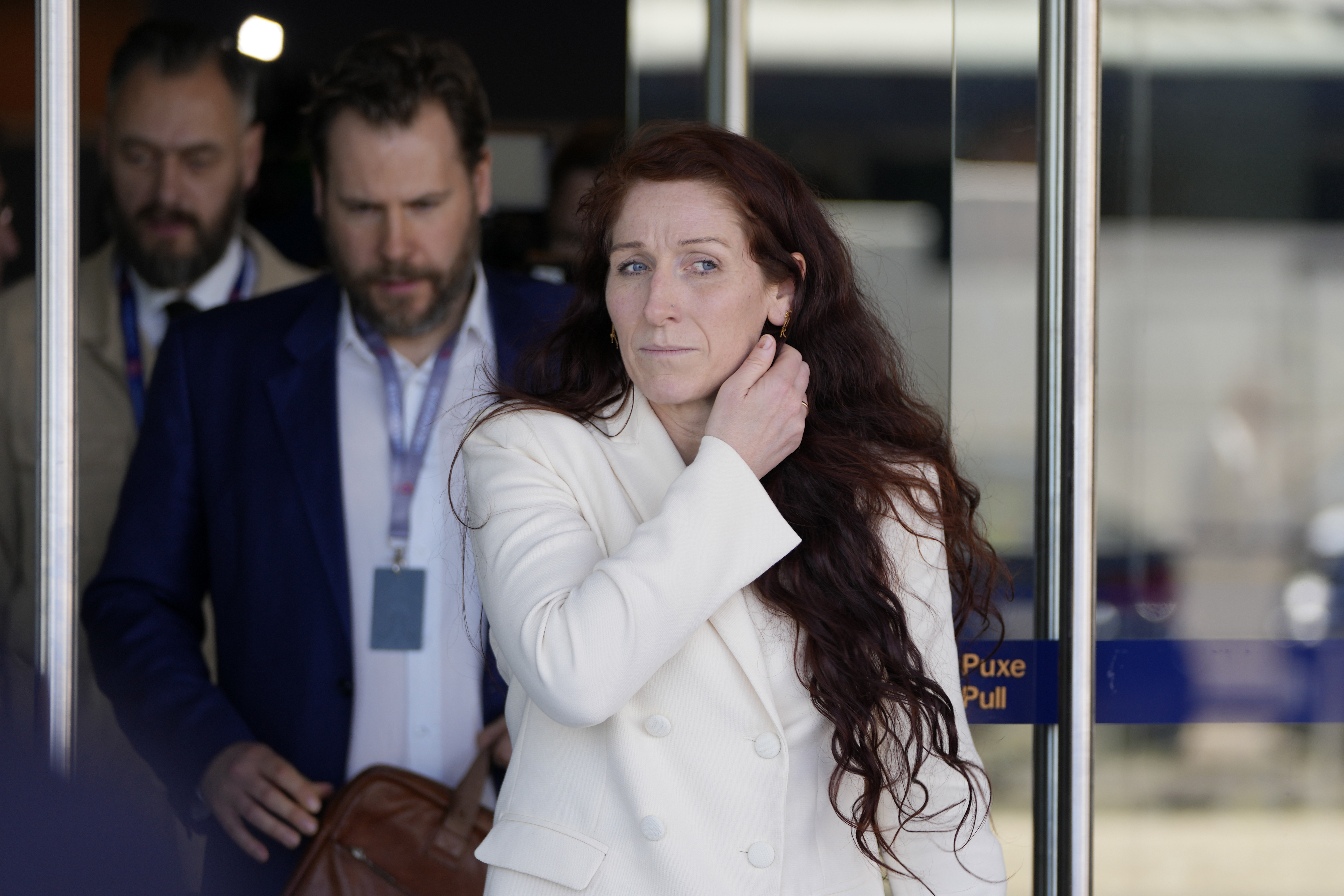 FILE - Lise Klaveness, president of the Football Association of Norway, leaves the venue after attending the 47th ordinary UEFA congress in Lisbon, Wednesday, April 5, 2023. 