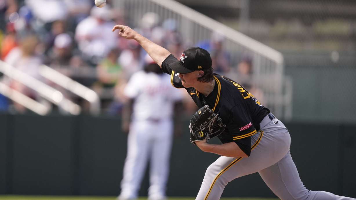 FILE - Pittsburgh Pirates pitcher Bubba Chandler delivers in the third inning of a spring training baseball game against the Minnesota Twins in Fort Myers, Fla., Thursday, Feb. 27, 2025.