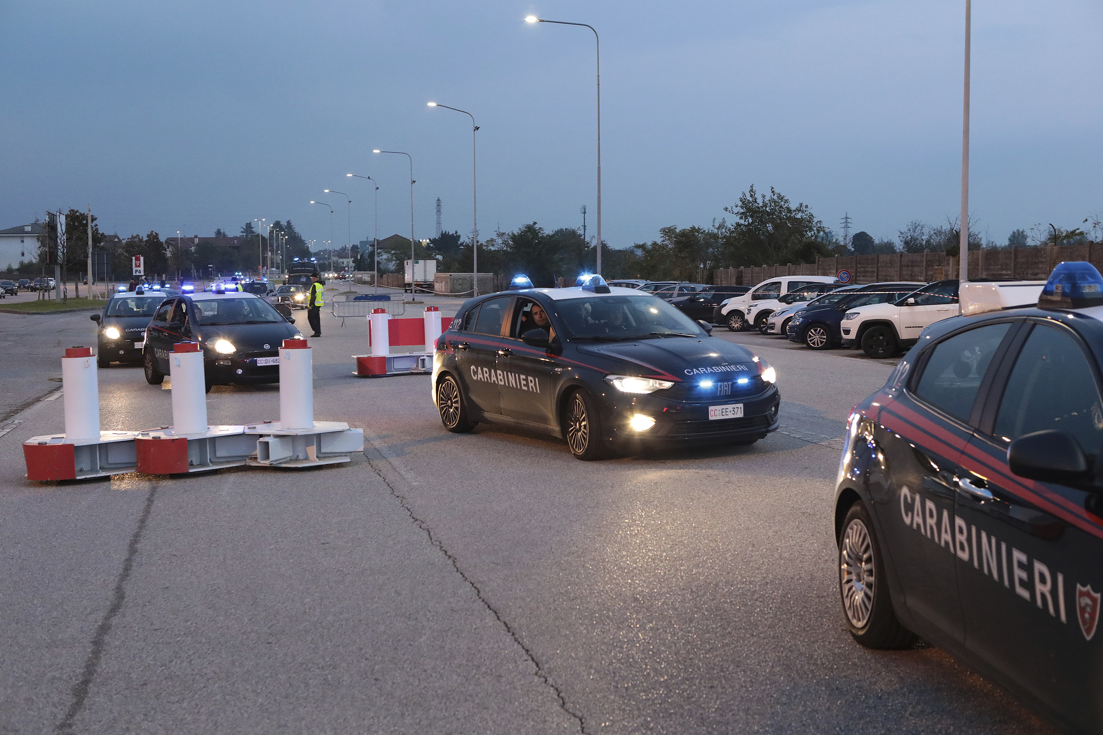 FILE - Carabinieri (Italian paramilitary police) patrol ahead of the Nations League soccer match between Italy and Israel, outside the Bluenergy stadium in Udine, Italy, Monday, Oct. 14, 2024.