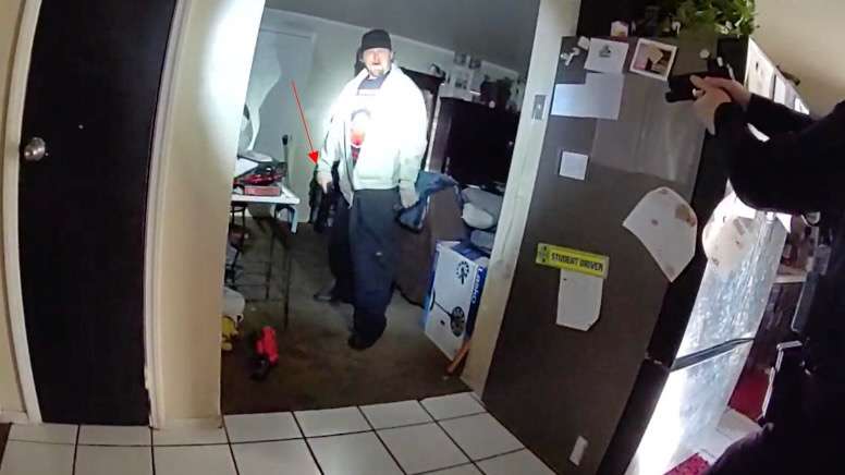 Body-camera footage showing an Ogden police officer confronting Jeffrey Blue, holding a BB gun that looks like a Beretta handgun, in his Ogden home on Nov. 24, 2024. Blue was shot and killed in the confrontation.
