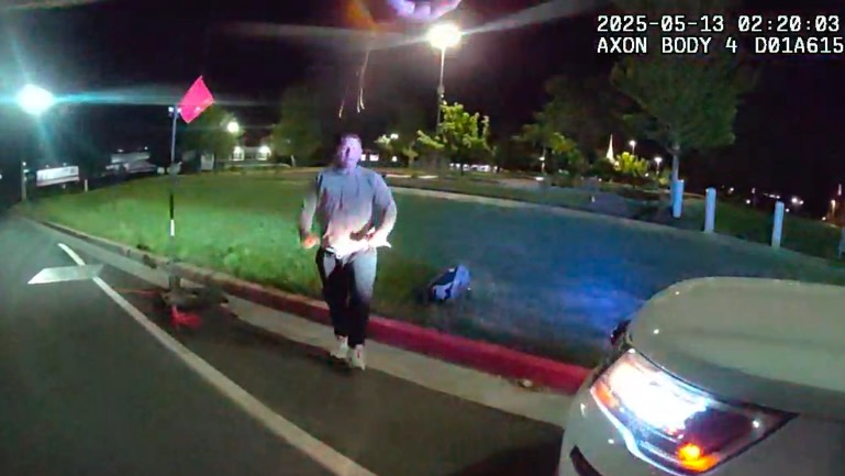 Body-camera footage showing James Dupont, armed with a knife in each hand, on Wall Avenue in Ogden on May 13, 2024, shortly before he was shot by an Ogden police officer. Dupont survived.