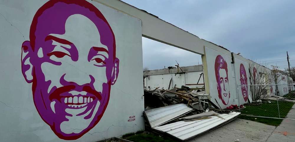 Demolition of the Fleet Block building in Salt Lake City that contains murals of people killed in incidents involving police, pictured on March 21. City officials on Thursday announced the next steps in renovating the 8.75-acre city block.