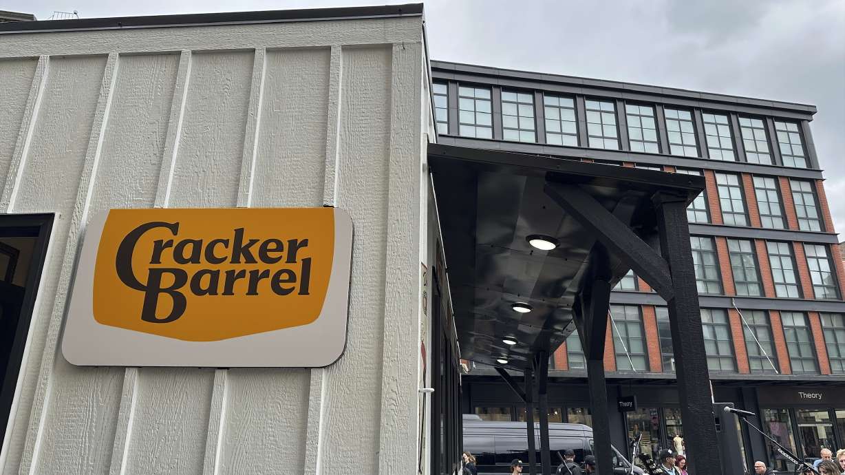 The new Cracker Barrel logo is displayed on Thursday, in New York.