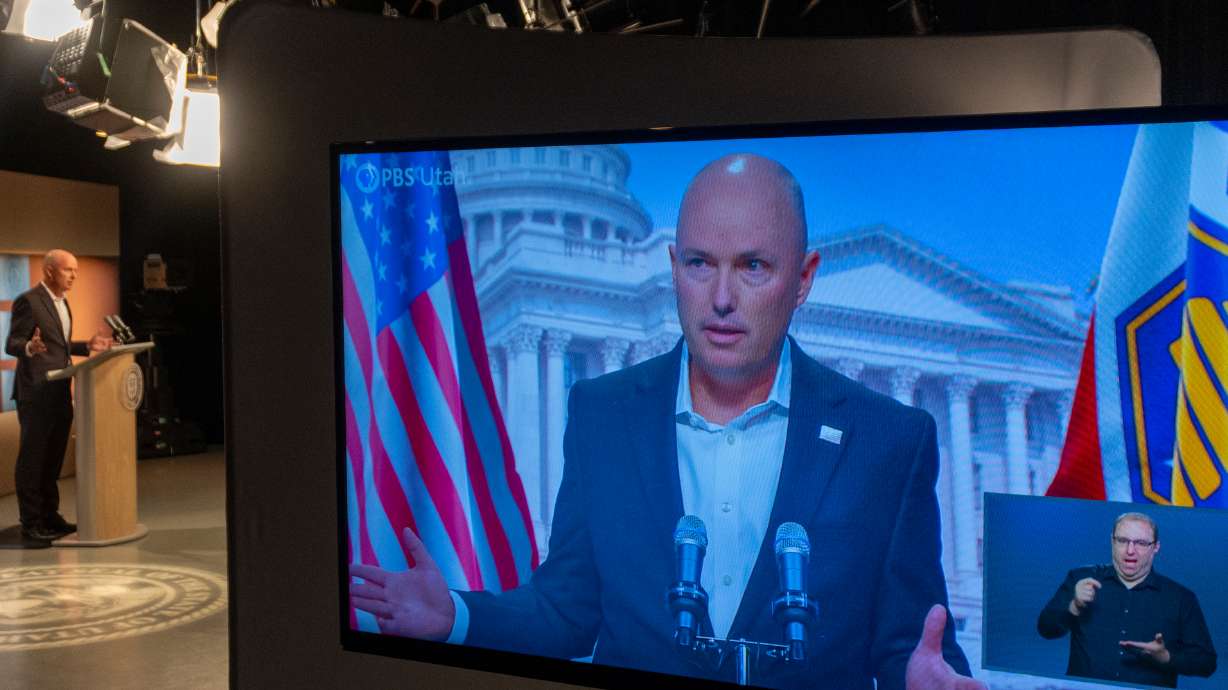 Gov. Spencer Cox speaks with members of the media during the PBS Utah monthly news conference at the Eccles Broadcast Center in Salt Lake City on Thursday.