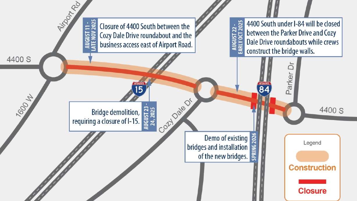A section of I-15 in Riverdale will be closed to traffic late Saturday to early Sunday as part of a new Utah Department of Transportation bridge project in the area.