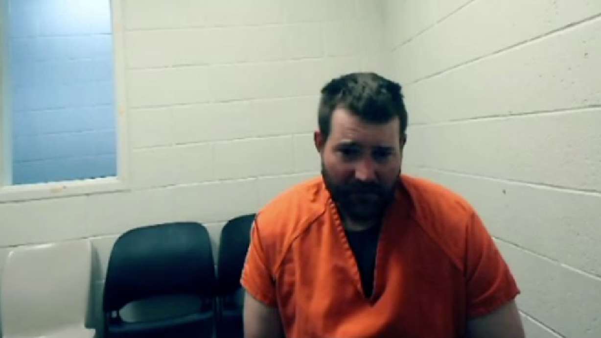 Ryan Michael Bate, charged with two counts of capital murder in the shooting deaths of two Tremonton-Garland police officers, appears in court Friday during a remote hearing in Utah's 1st District Court.