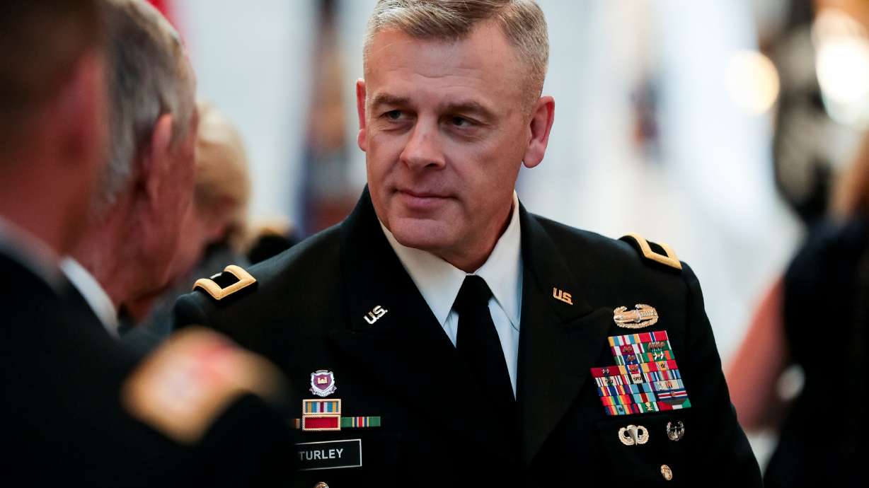 Then-Brig. Gen. Michael J. Turley attends a ceremony honoring centenarian veterans at the Capitol in Salt Lake City on Nov. 5, 2019. Turley is suing Utah Gov. Spencer Cox and other state officials, claiming he was terminated without due process.