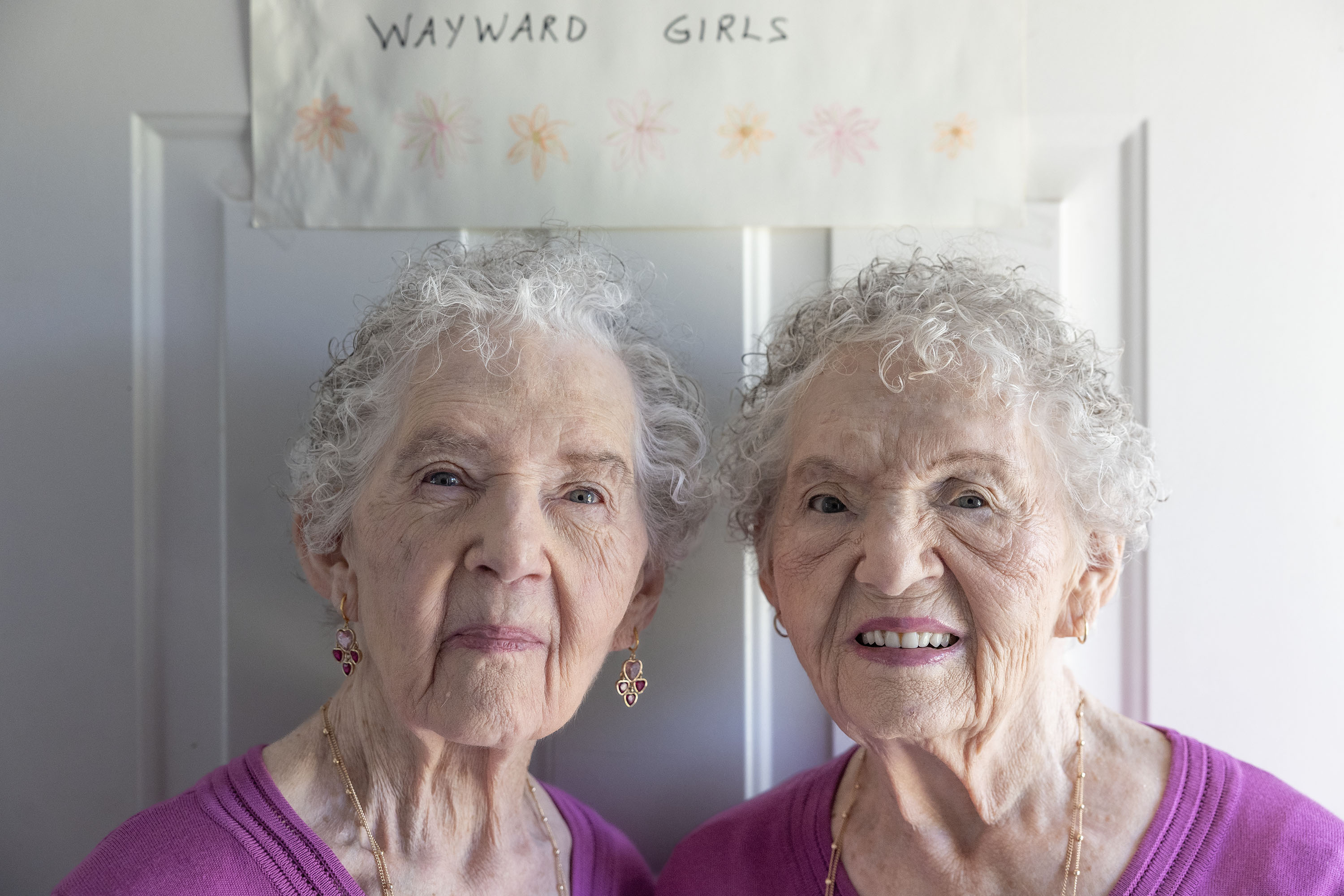 Twin sisters Merla Swensen and Verla Starkey are pictured at their home in Kaysville on Wednesday.