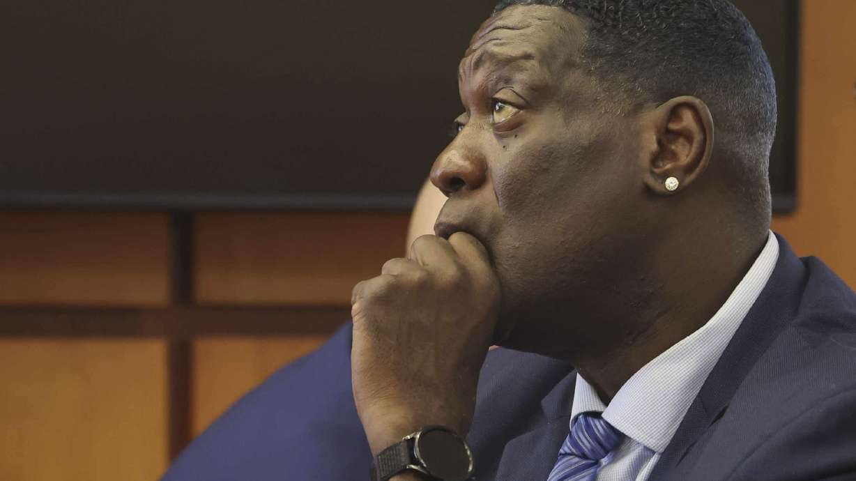 Former Seattle Sonics basketball player Shawn Kemp looks on following his sentencing at Pierce County Superior Court in Tacoma, Wash., on Friday, Aug. 22, 2025.