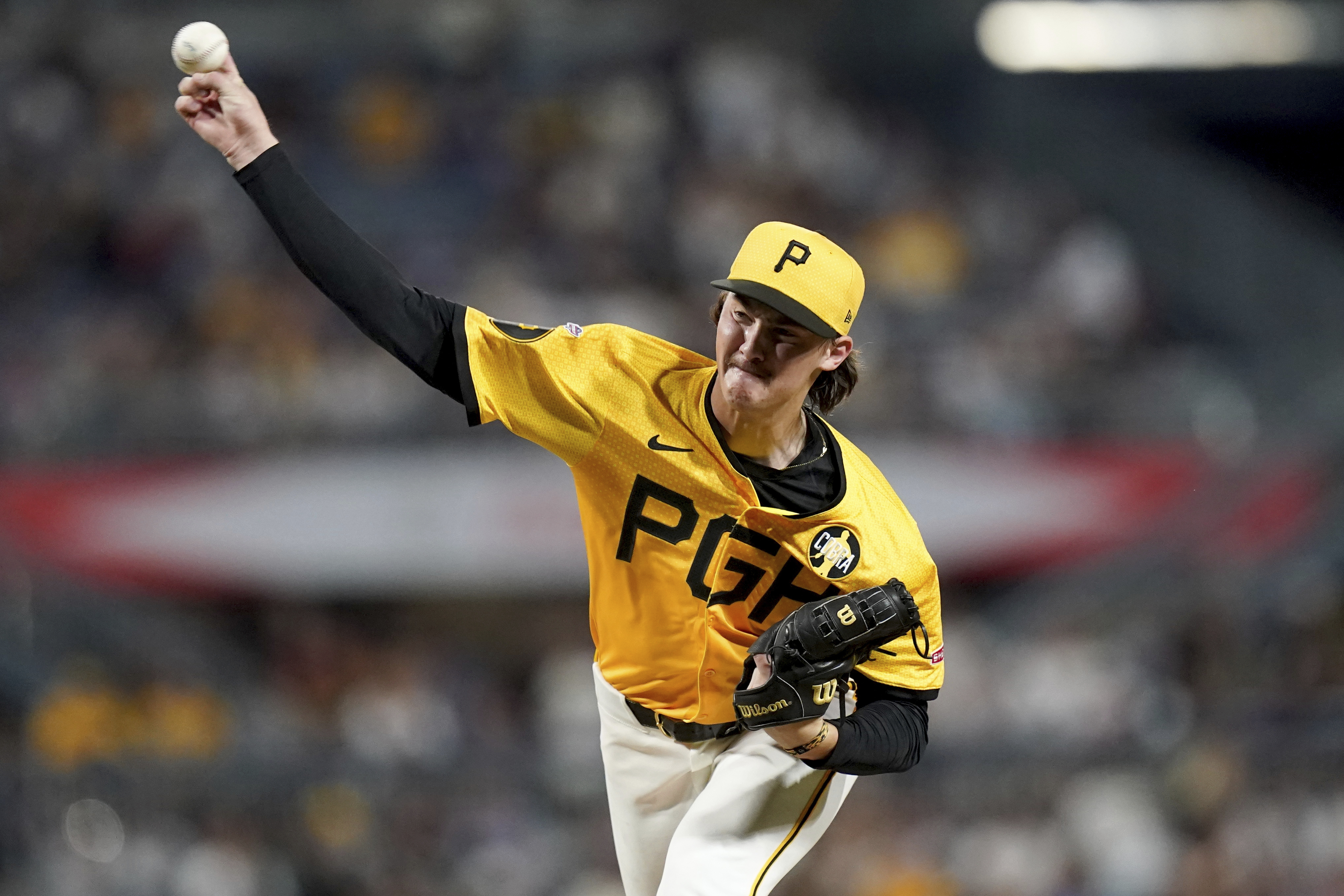 Pittsburgh Pirates pitcher Bubba Chandler delivers during the sixth inning of a baseball game against the Colorado Rockies, Friday, Aug. 22, 2025, in Pittsburgh. 