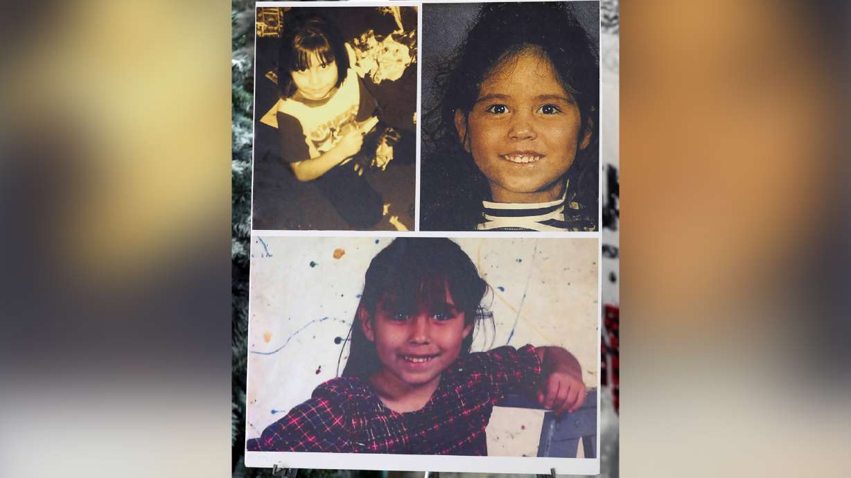 Family photos of Rosie Tapia, 6, who was killed in 1995, at a press conference in 2019. Salt Lake City police are seeking new information to help them solve the 30-year-old abduction and murder.