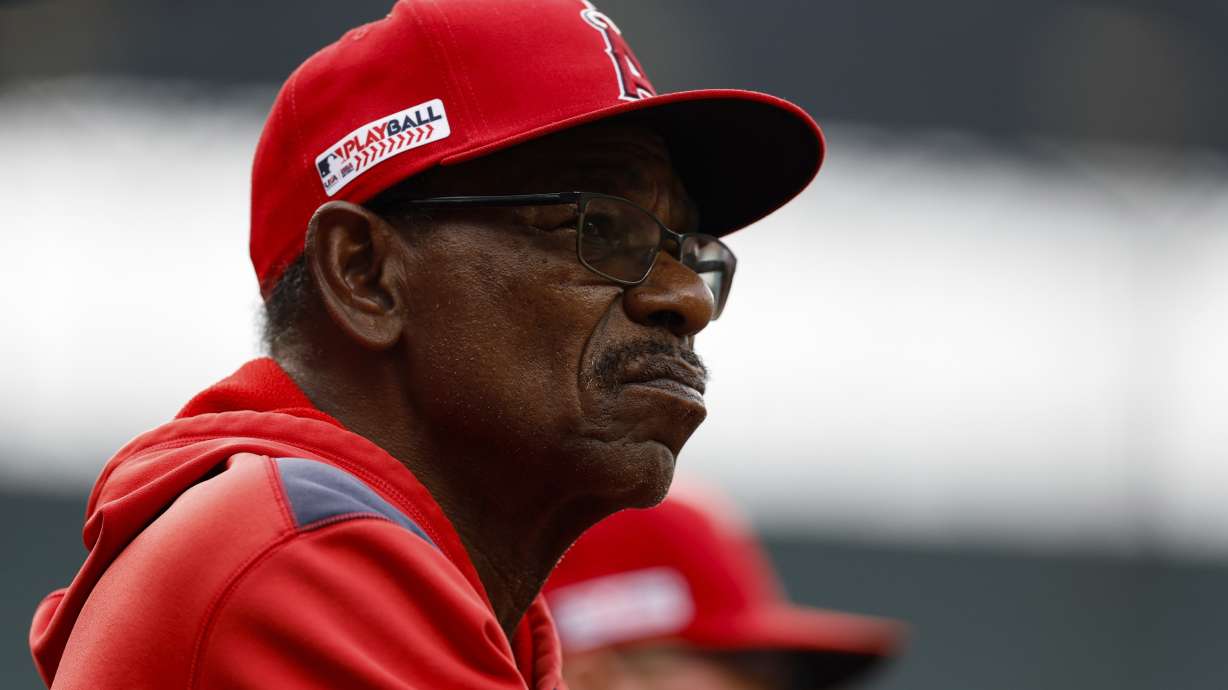FILE - Los Angeles Angels manager Ron Washington looks on from the dugout during a baseball game against the Baltimore Orioles in Baltimore, June 14, 2025.