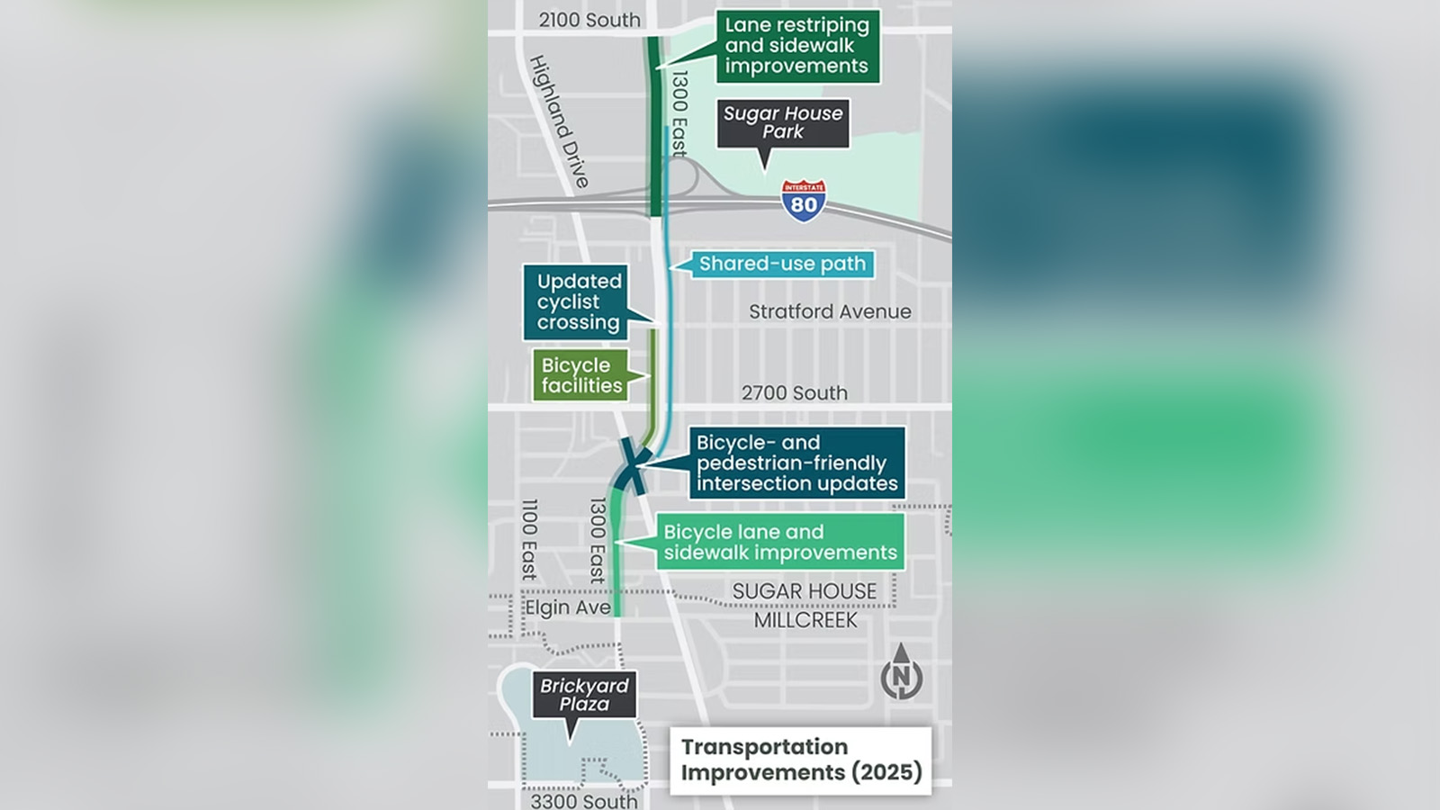 A map of Salt Lake City's 1300 East Improvements Project.