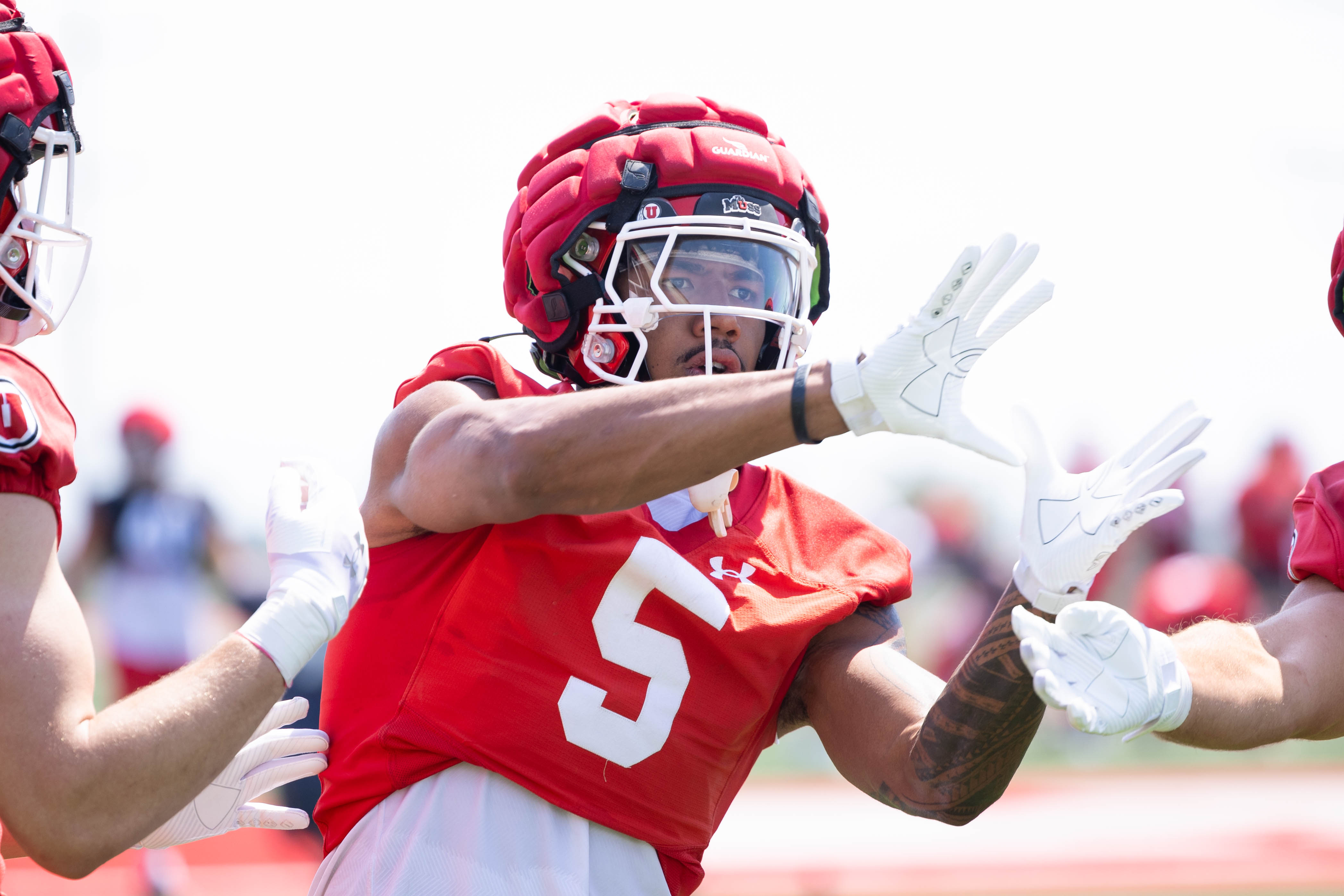 Utah tight end Otto Tia prepares to catch a pass during practice in Salt Lake City on Aug. 6. 2025.