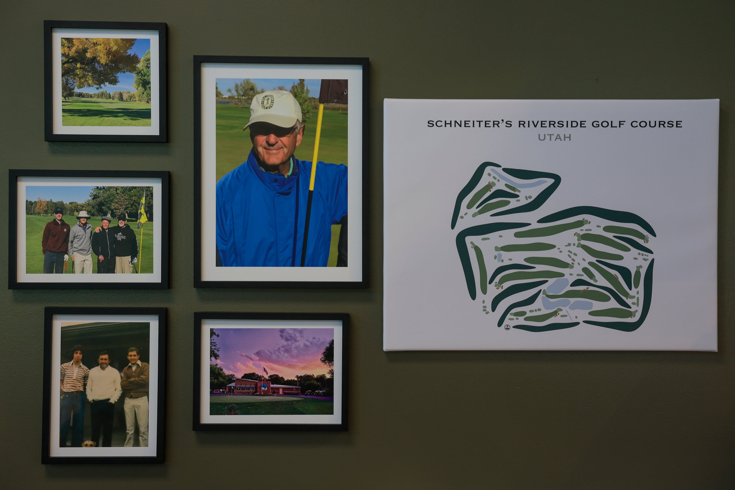 Memorabilia hangs on the wall of the pro shop at Schneiter's Riverside Golf in Riverdale on Aug. 11. Ernie Schneiter Jr. has been the head professional at the course he designed for 56 years.