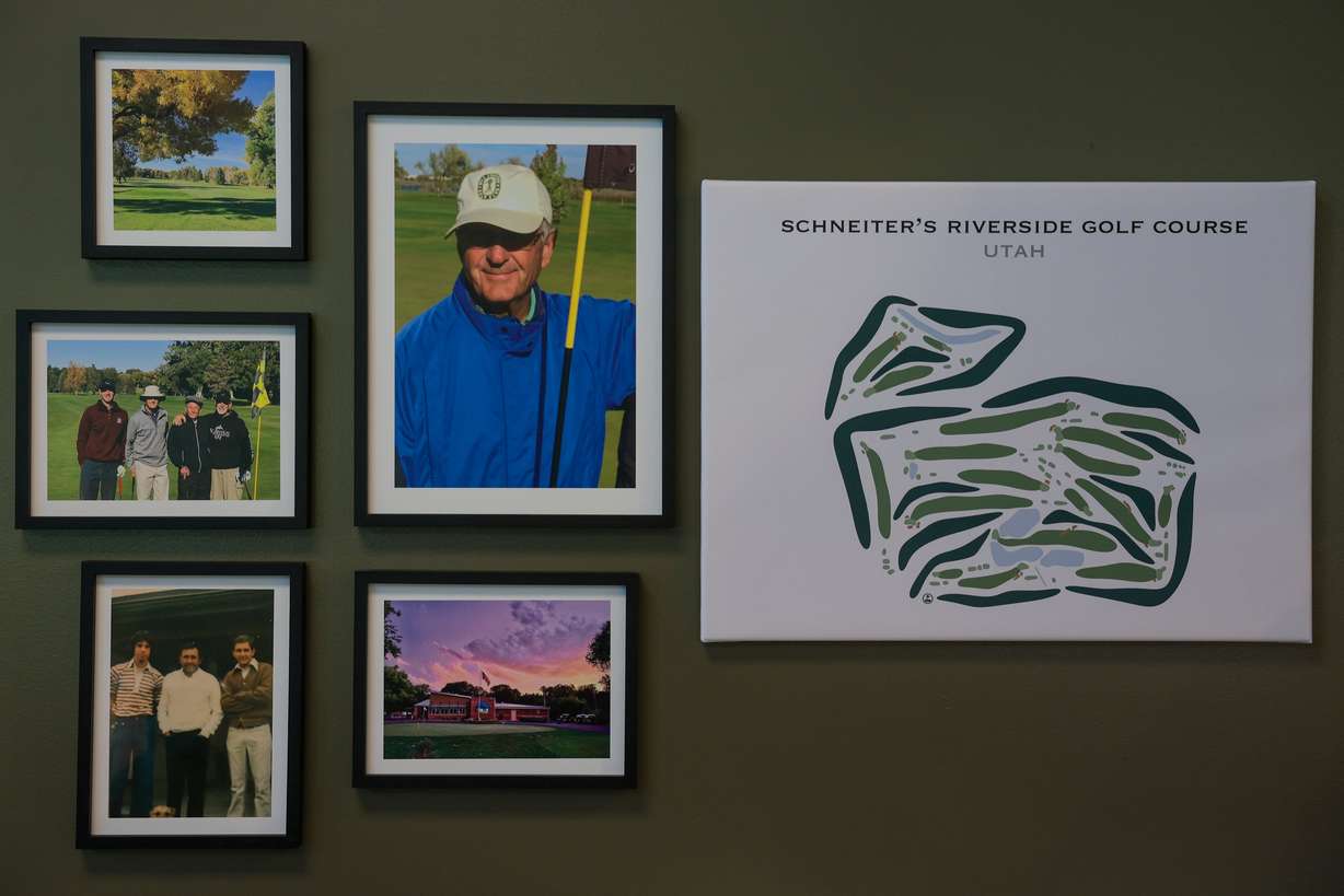 Memorabilia hangs on the wall of the pro shop at Schneiter's Riverside Golf in Riverdale on Aug. 11. Ernie Schneiter Jr. has been the head professional at the course he designed for 56 years.