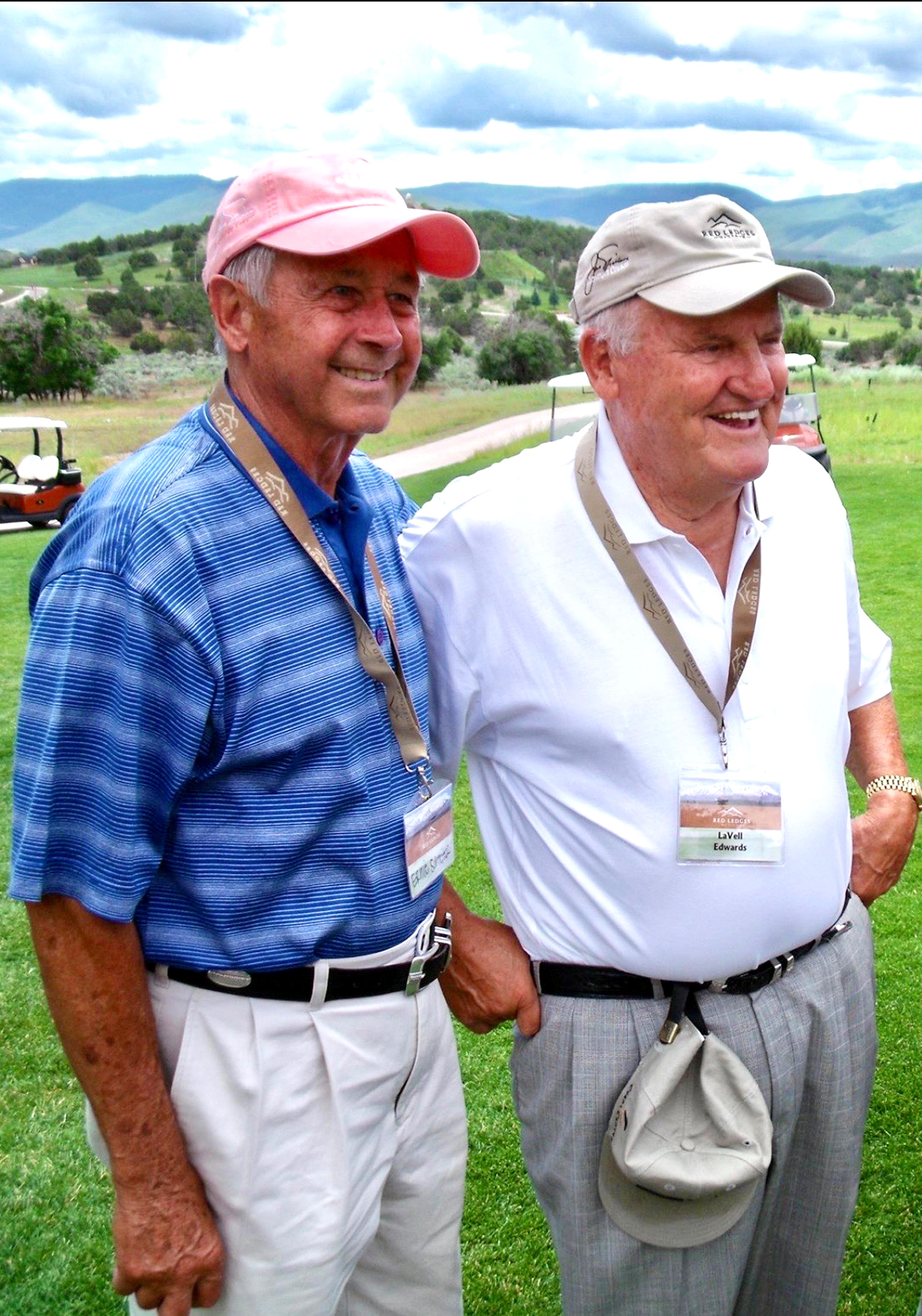 Ernie Schneiter Jr. visits with the late BYU football head coach Lavell Edwards at Red Ledges in 2009. Schneiter is encouraging others to embrace the game of golf in order to be more social.