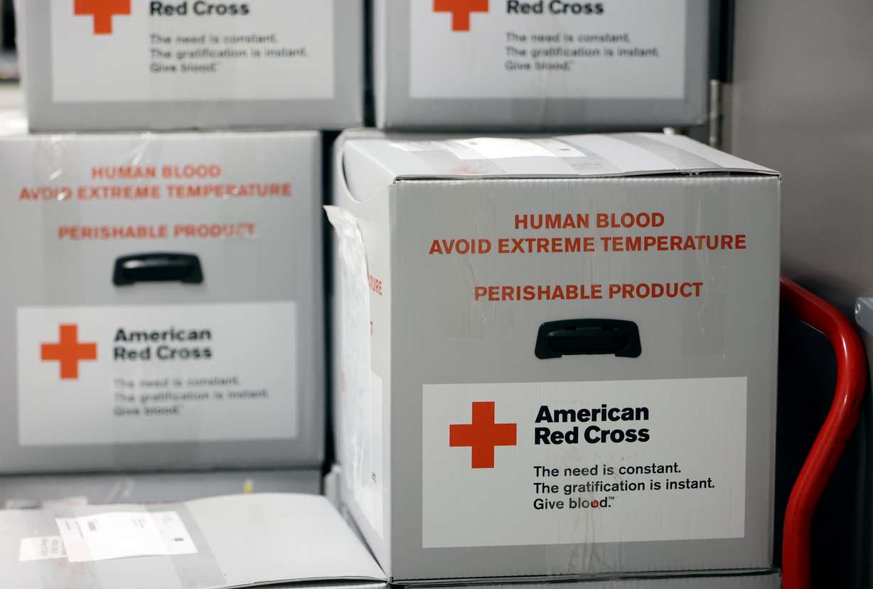 Boxes for blood are pictured at the American Red Cross Blood Donation Center and Lab in Murray on Aug. 15, 2024.