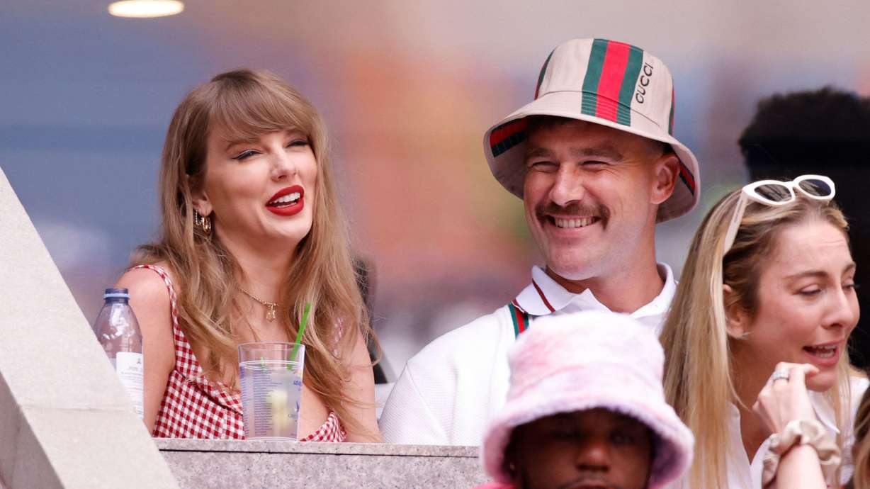 Taylor Swift and boyfriend Travis Kelce attend the men's final match between USA's Taylor Fritz and Italy's Jannik Sinner at the USTA Billie Jean King National Tennis Center in New York City, on Sept. 8, 2024.