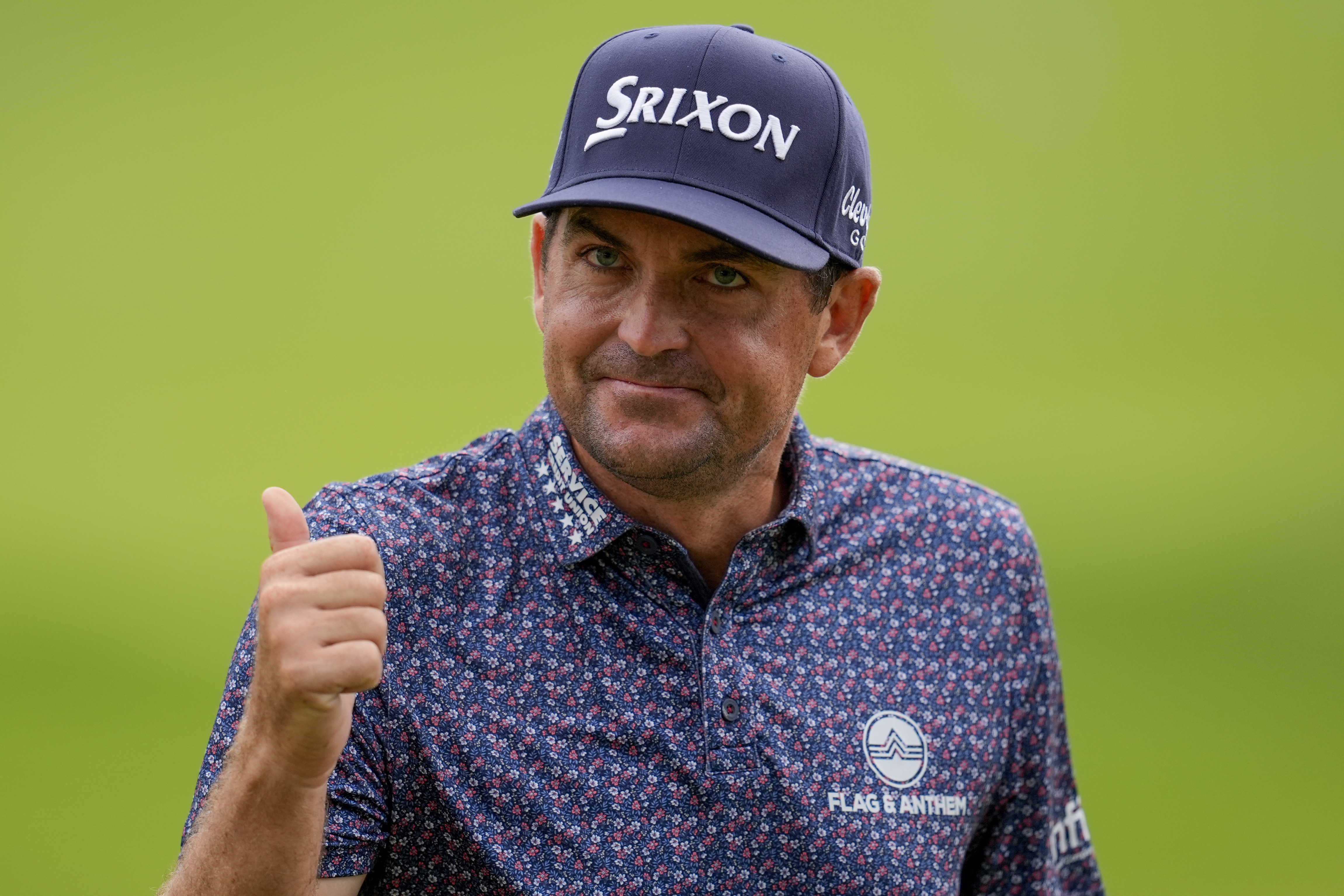 Keegan Bradley reacts to his putt on the 18th green during the third round of the Tour Championship golf tournament, Saturday, Aug. 23, 2025, in Atlanta.