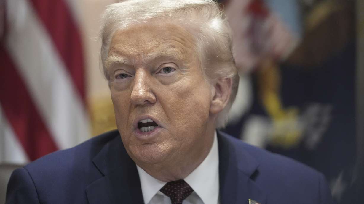 President Donald Trump speaks during a cabinet meeting Tuesday at the White House in Washington. Trump on Wednesday decried this week's decision by a judge in Utah requiring the state Legislature to redraw its congressional maps.