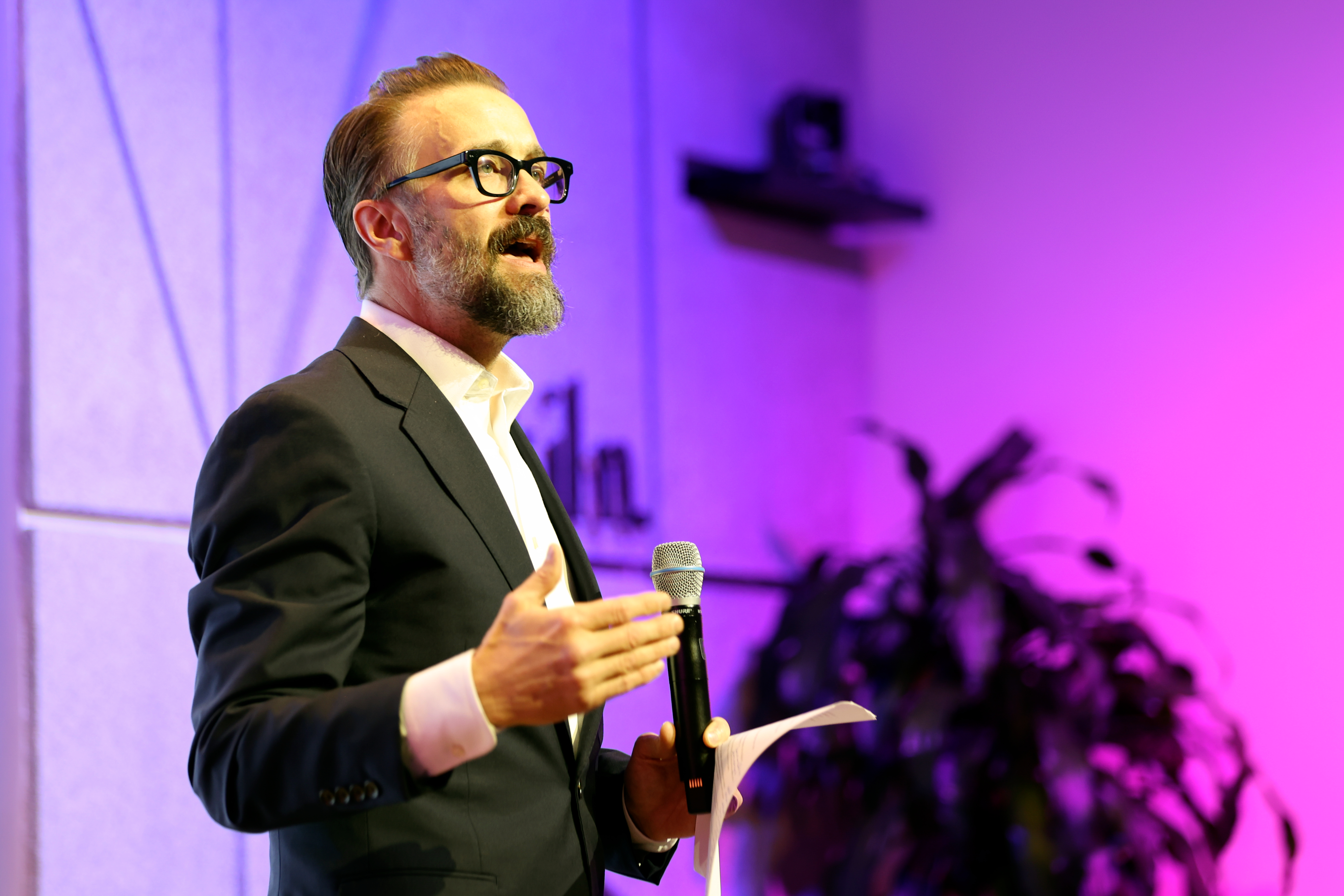 Geoffrey Landward, Utah commissioner of higher education, speaks at the launch of the Nucleus Institute at Kiln in Salt Lake City on Wednesday.