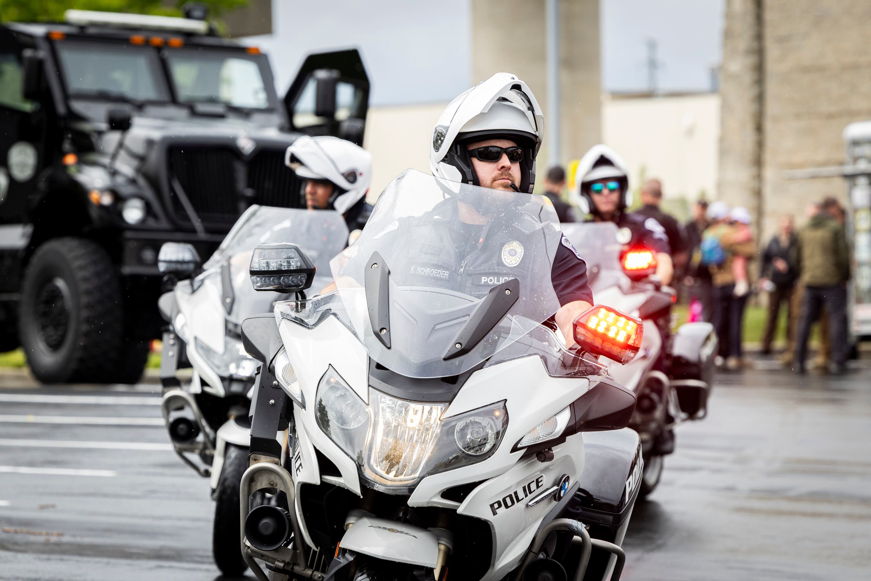 Layton Police Department Lt. Kyle Schroeder, Sgt. Mike Beavers and officer Josh Johnson do a demonstration at Salt Lake Community College’s Miller Campus in Sandy on April 30. Utah's congressional delegation requested funding in some form to support law enforcement or public safety on Wednesday.